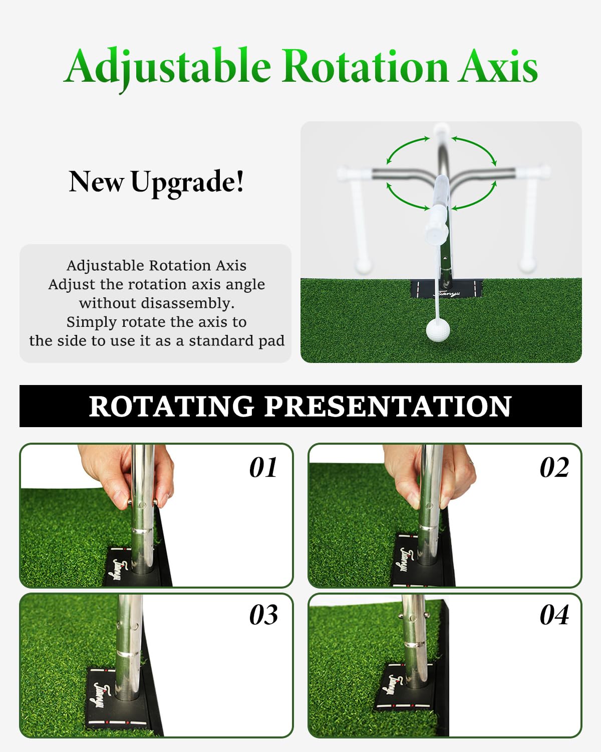 Golfschwung-Trainer mit 5 Höhenverstellungen, Golf-Trainingsgerät mit 2*Drehbare Stange, Automatische Ballrückführung, für Zuhause, Büro, Garten, tägliches Training, Einfach zu montieren