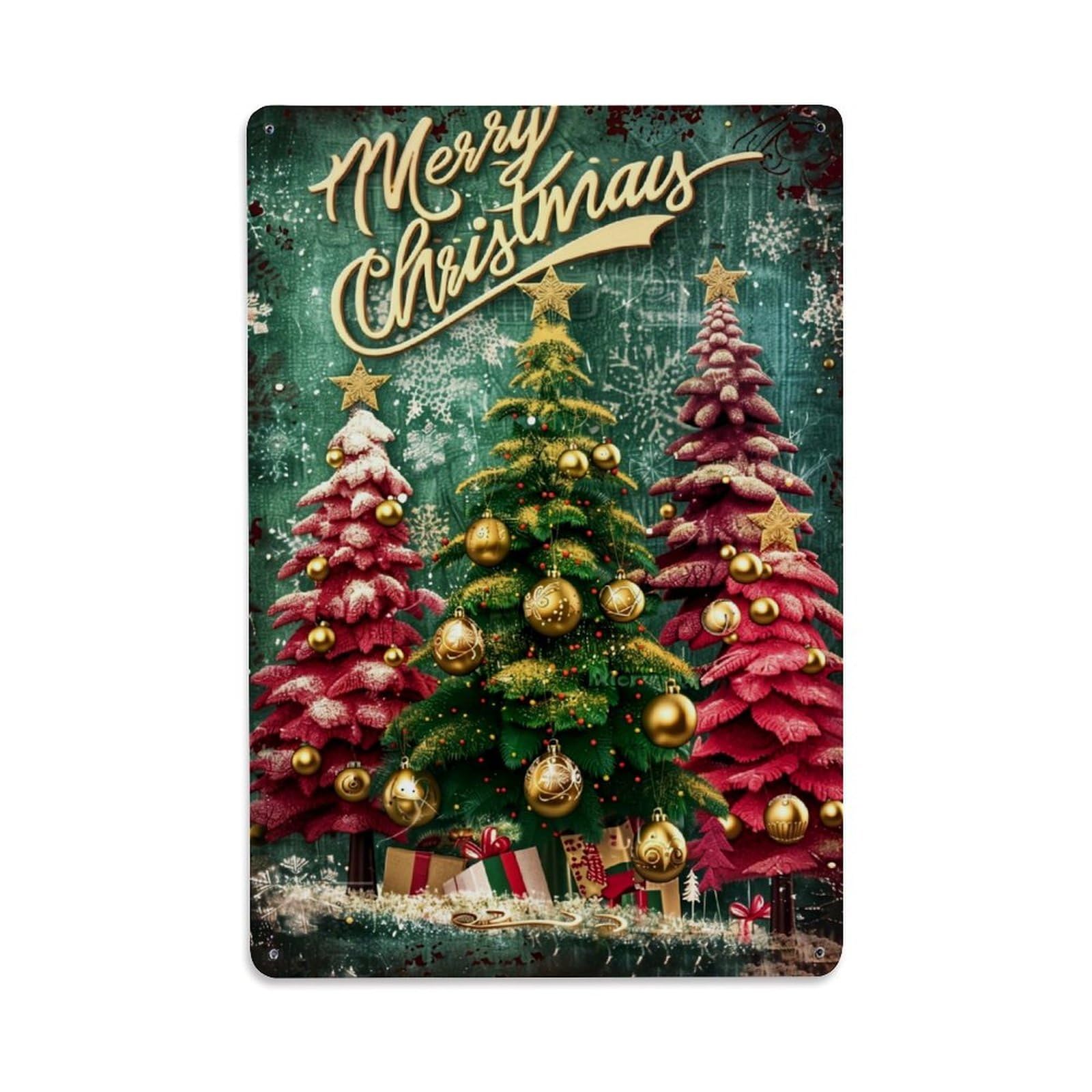 Jdfenggu Vintage Merry Christmas Tree Decorations Pattern Retro Metal Tin Sign, Decor Art Poster For Bar, Home, Man Cave, Kitchen, Laundry Room Gift 8X12inch