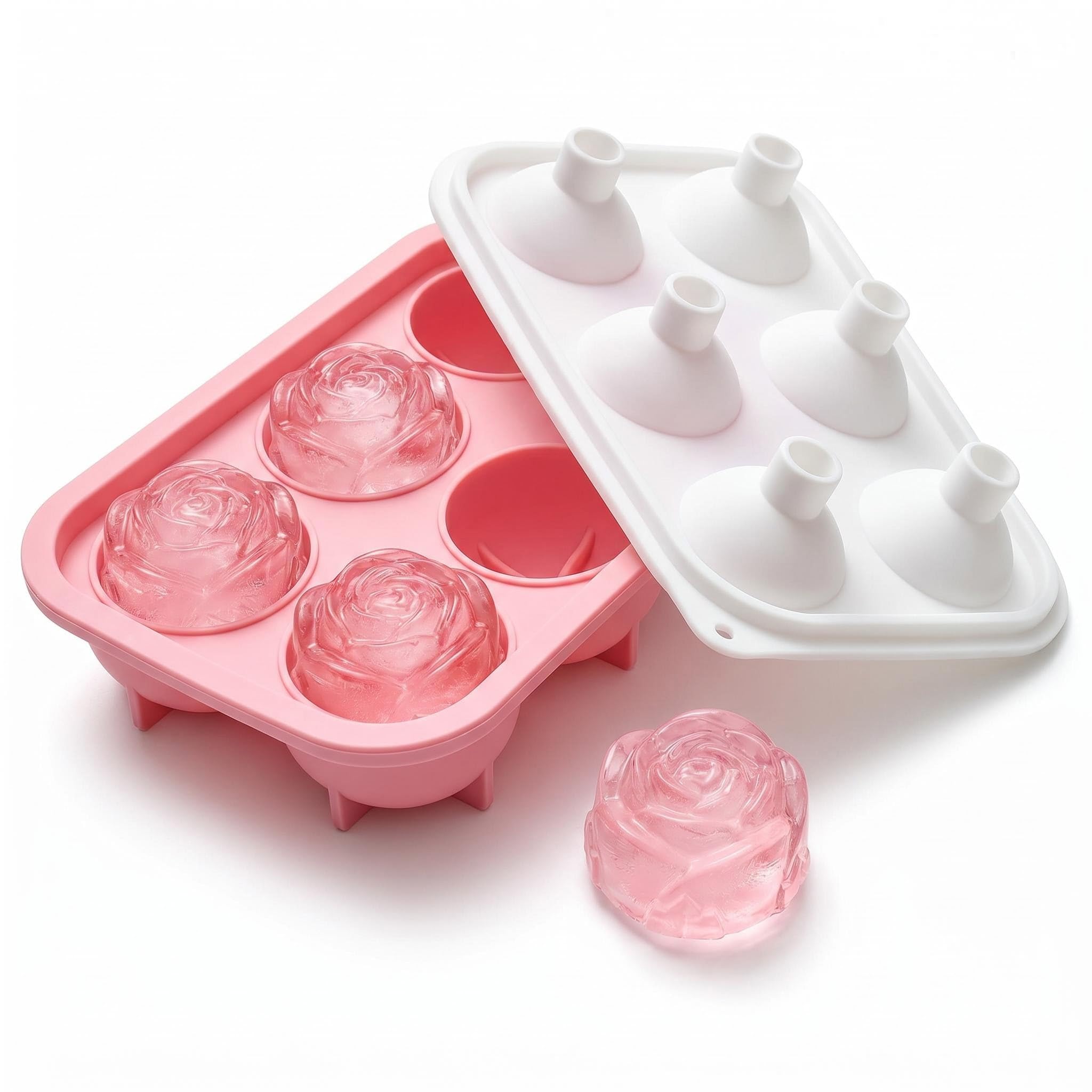 Durdiiy Rose Ice Cube Tray, Cute 3D Silicone Rose Ice Cube Mould with Lid,Food Grade for DIY Ice Trays Flowers Shaped Mold for Chilled Drinks, Cocktails and Whiskey Wine Ice Cube Tray
