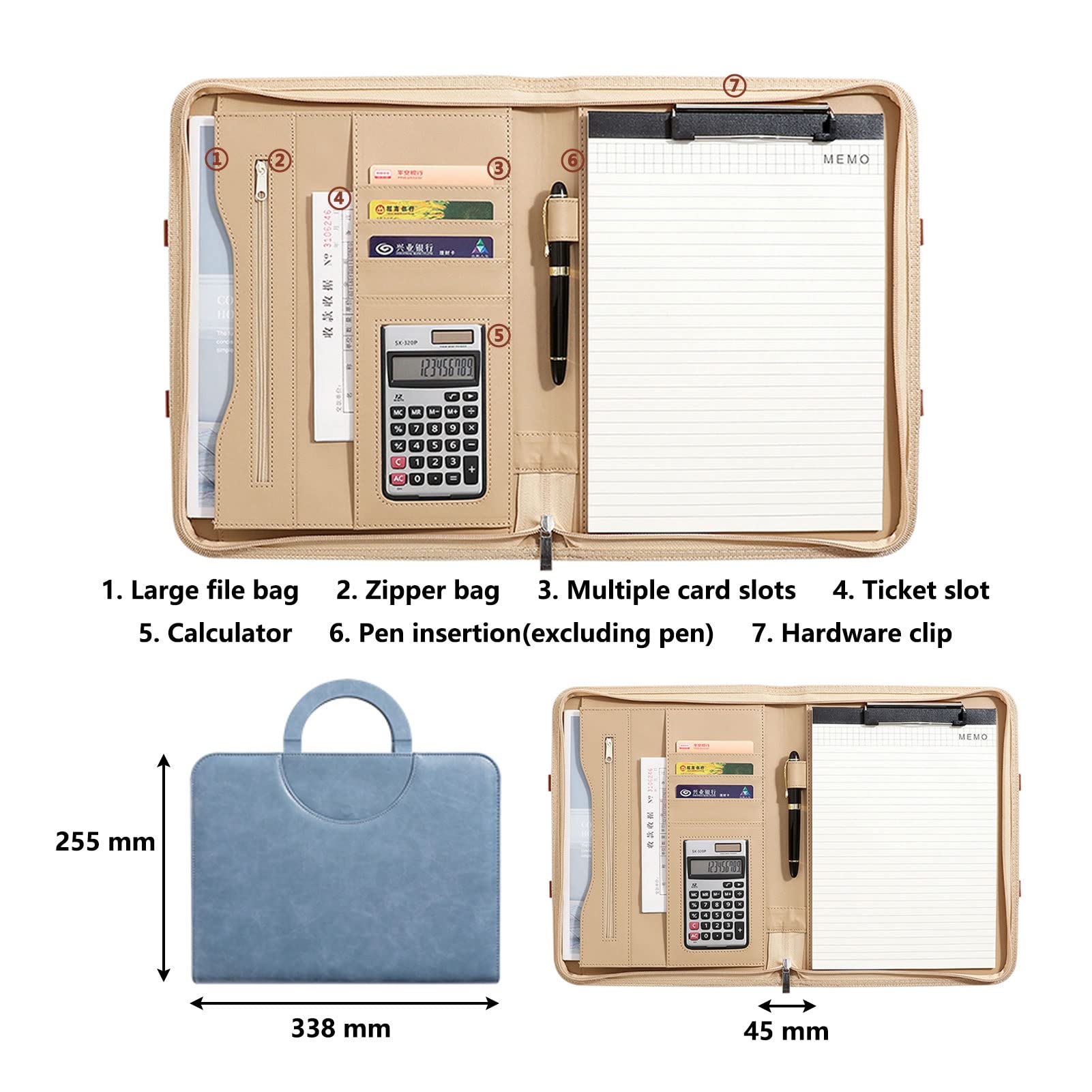 Padfolio Biznesowe Teczka Wielofunkcyjny Folder A4 Notebook Konferencja Planer Dokumentów Profesjonalny Segregator CV z Zamkiem Osobisty Organizer dla Mężczyzn Kobiet (Kolor: Czarny, Rozmiar: 12-cyfrowy cal