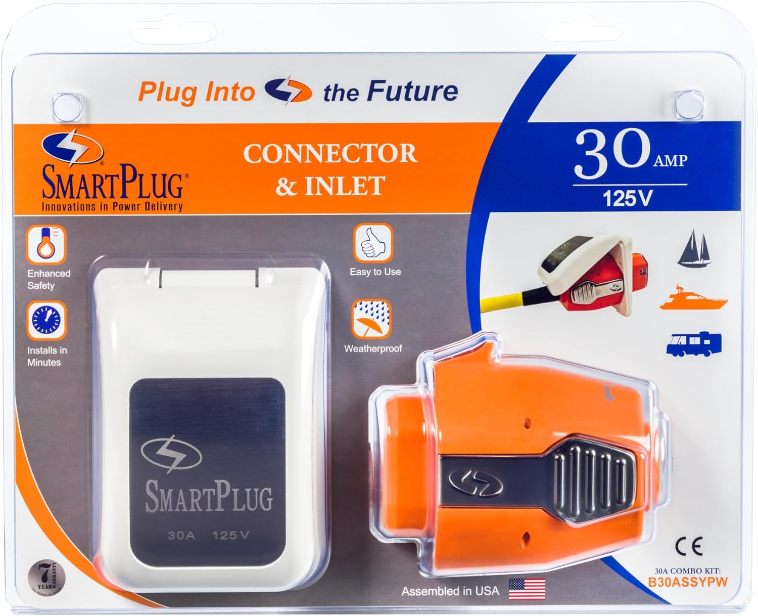 SmartPlug 30 AMP Inlet Female Cord Connector Combo - White [B30ASSYPW]