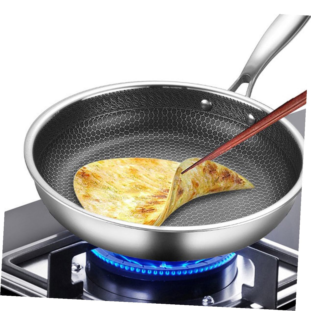 Wok Cuisine en Acier Inoxydable, Design Épais, Argenté