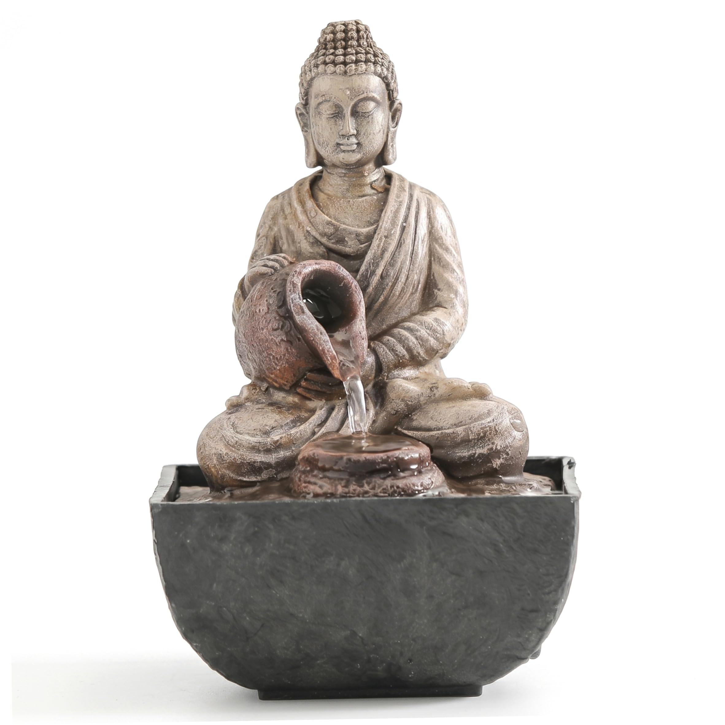 AwnsIMfreien Water Fountain Indoor, Buddha Statue Tabletop Water Fountain Zen Resin Indoor Feature for Home Office Decor, Fountains