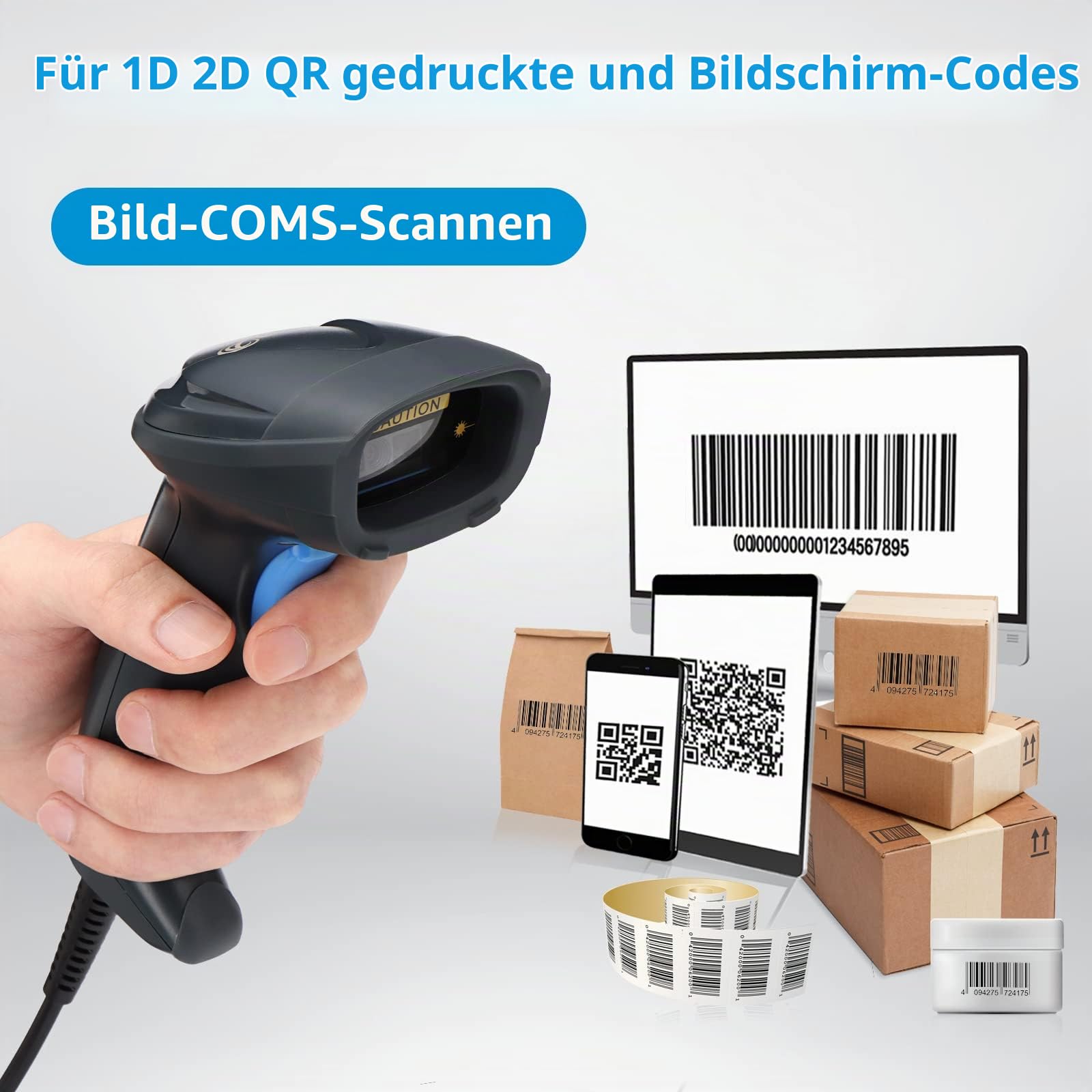 OBZ Barcode Scanner 2D 1D QR Code Scanner USB für Inventar, Handheld Handscanner mit CMOS für Bildschirm Scan (PDF417 Data Matrix) Barcode Leser für Lager, Kasse, PC, POS, Windows