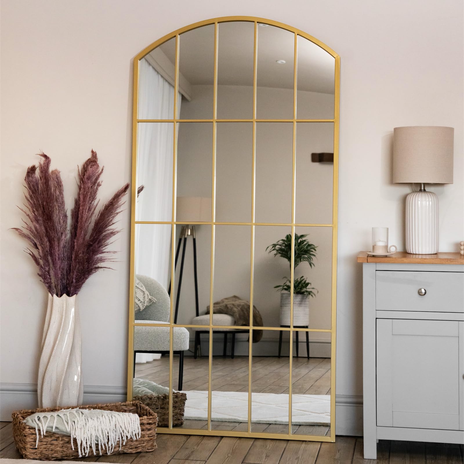 Jobu | Full Length Gold Metal Arched Lattice Window Mirror - 150cm x 60cm | Tomi