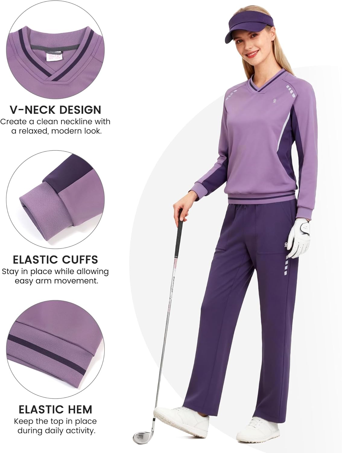 Little Donkey Andy Womens Sweatsuit V Neck Pullover Tracksuit 2 Piece Jogger Outfit Straight Leg Sweatpants Set Matching Suit - Image 3