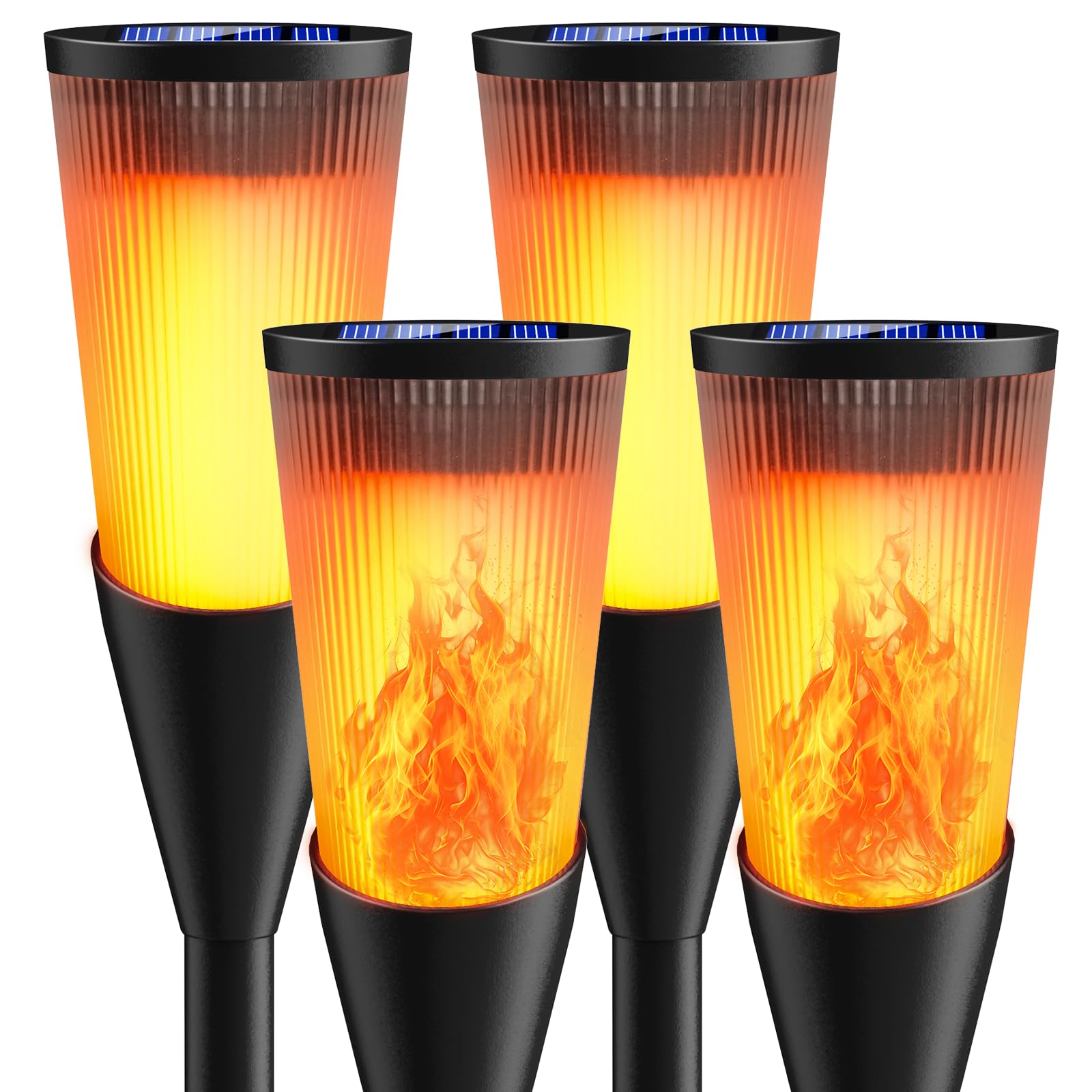 Solarlampen für Außen Gartenfackeln, 4 Stück 2 Modi Solarleuchten für Draußen, IP65 Wetterfest Fackeln Lampe Gartenleuchten mit Realistischen Flammen Auto EIN/Aus für Garten Deko Weg, Hinterhöfe,Rasen