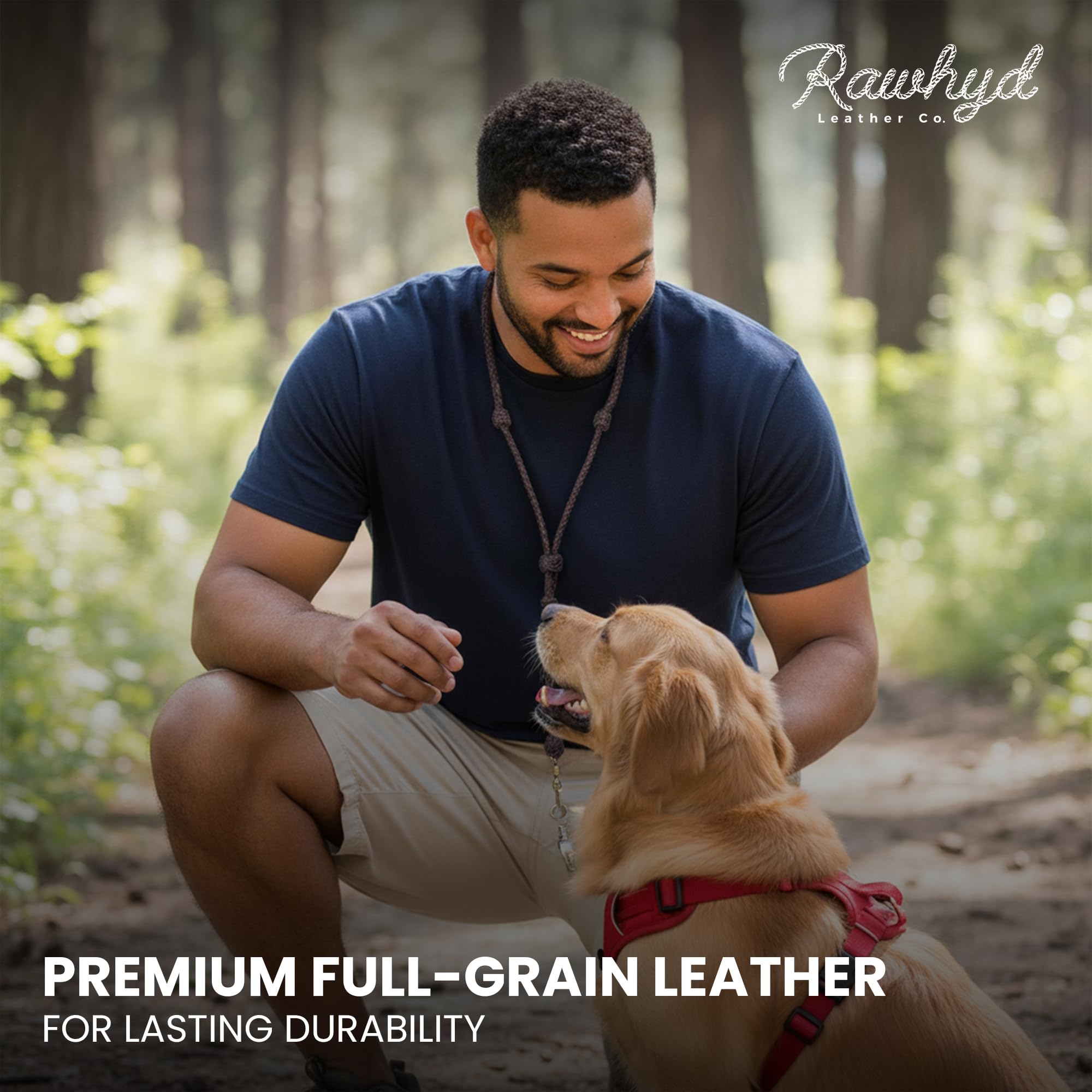 RAW HYD Leather Dog Whistle Lanyard - Adjustable Dog Training Lanyard - Genuine, Full-Grain Leather - Single Drop Dog Training Whistle