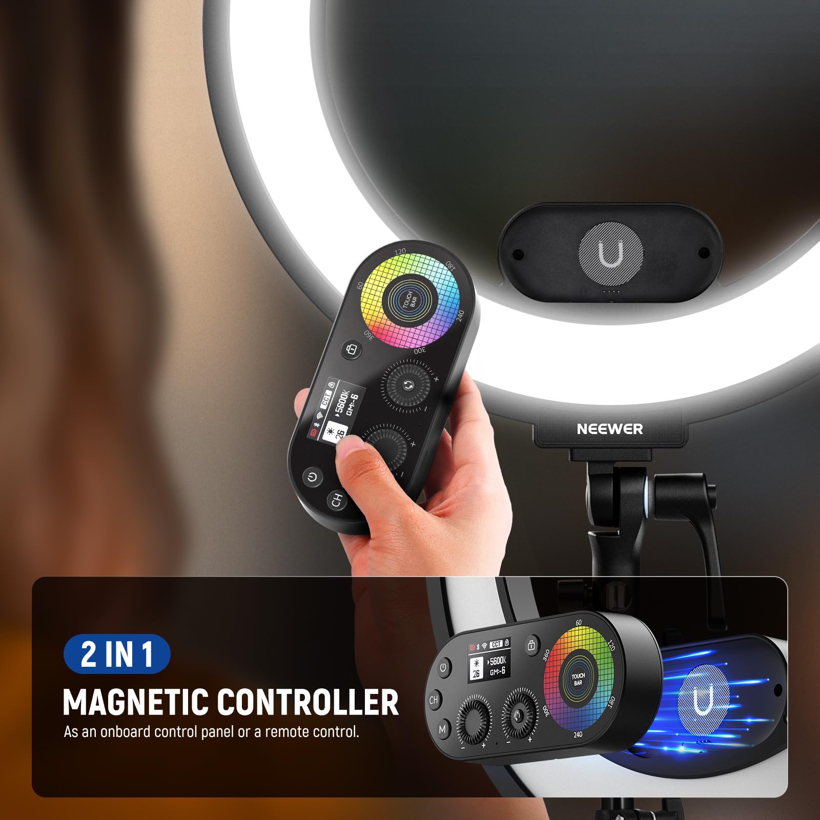 NEEWER Ring Light 18inch Kit: 55W 5600K Professional LED with Stand and Phone Holder, Soft Tube & Bag for Tattoo Lash Extension Barber Makeup Artist Studio Video Photography Lighting, RL-18: NEEWER RL45C 18" Edge Lit 45W RGB LED Ring Light with Phone Tripod Stand Remote CRI95+ 3100lux/0.5m 2500K–10000K 360° Full Colors App/2.4G Control Compatible with iPhone Selfie Makeup Video Recording
