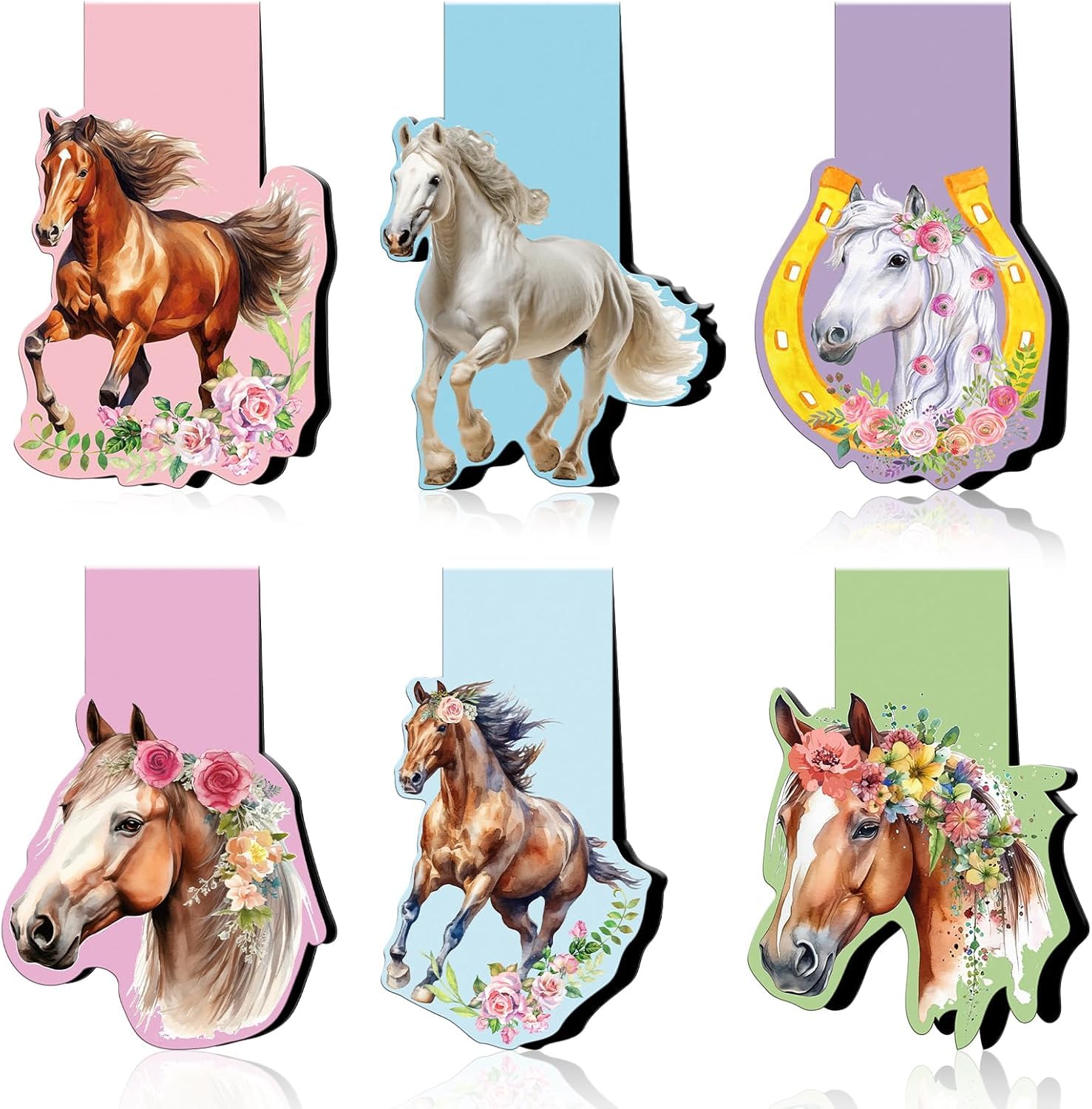 Frogetu 6pcs Marcapáginas Magnéticos,Puntos de Libro Niños Caballo Magnéticos,Marcadores de Libros,Regalo Suministros Lectura,Marca Paginas Marcapáginas para Estudiantes Niños Amantes de los Libros