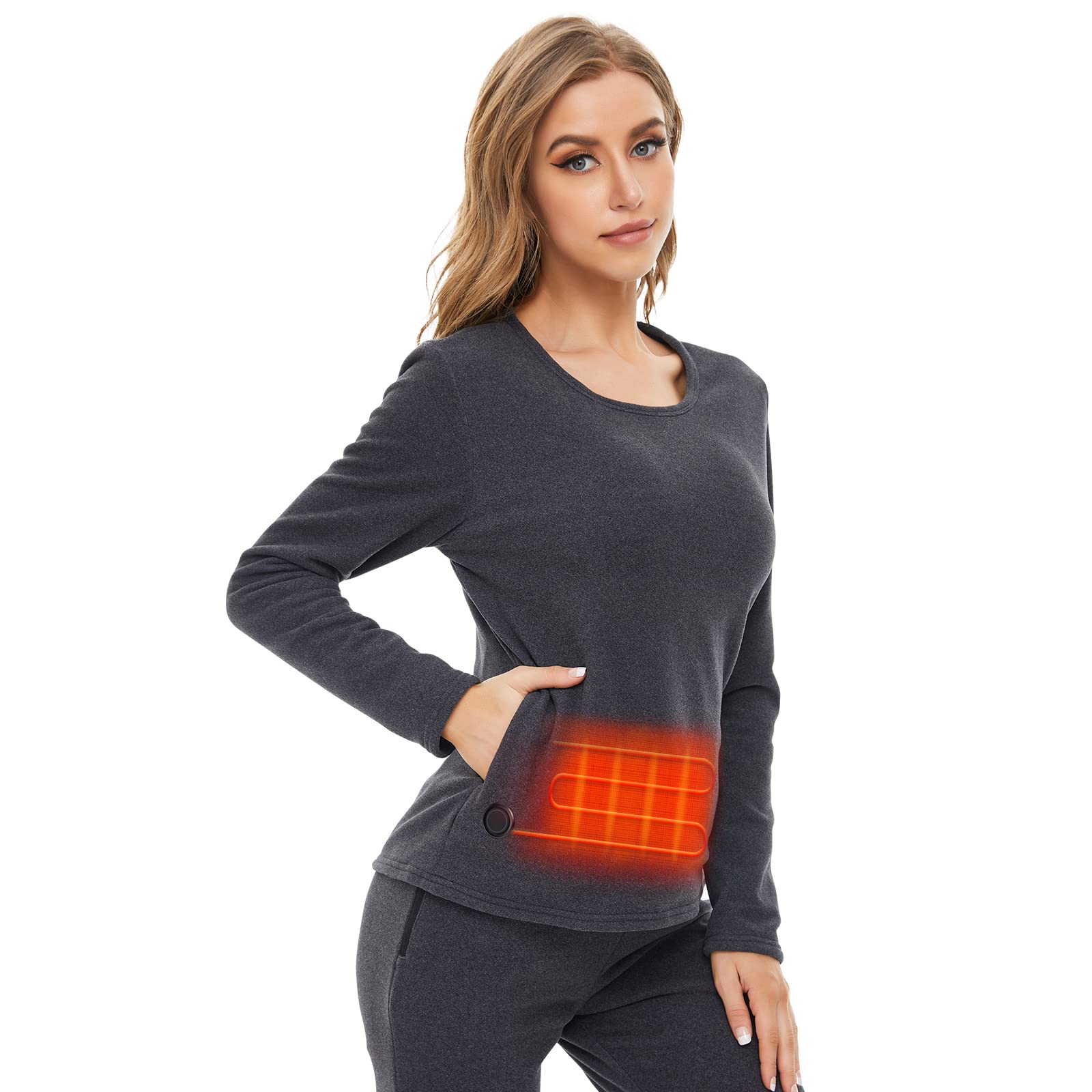 Venustas Women's Heated Shirt Thermal Underwear with 5V Battery Pack, Winter Warm Base Layer Top & Bottom Set Long Johns