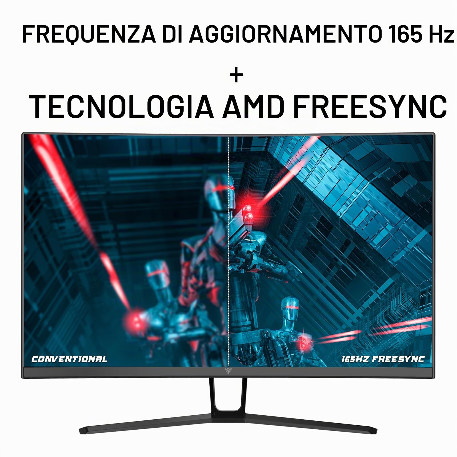 Itek monitor GGC - 27" Curvo, 2560x1440 WQHD, HDR400, Pannello VA da 165 Hz, Risposta 1 ms, FreeSync, G-Sync, Adaptive Sync, 2xHDMI, 2x Display Port, Flicker Free