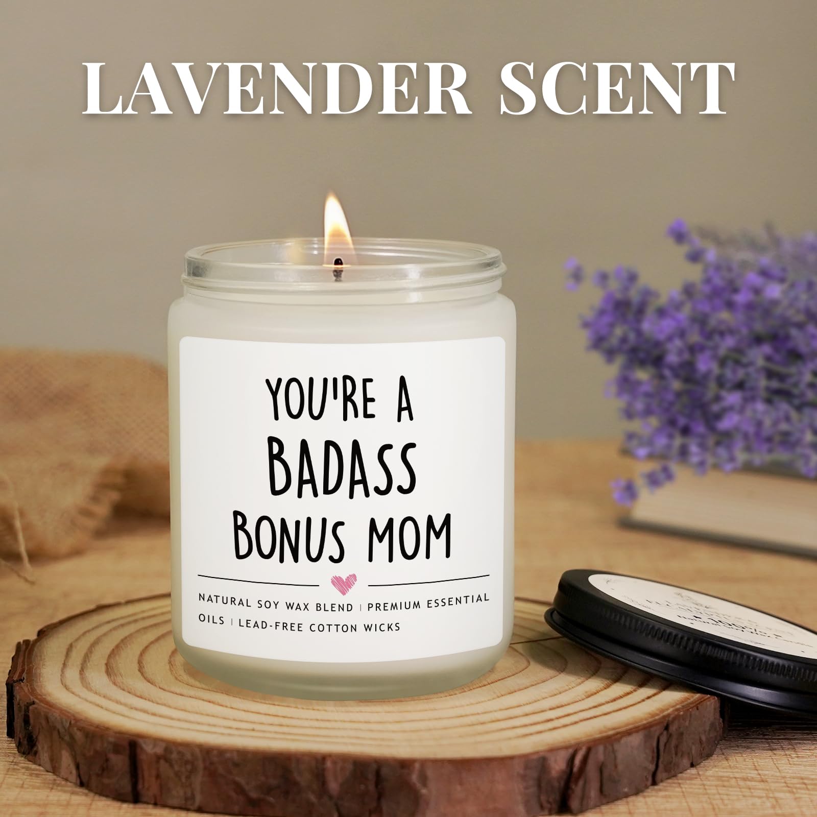 Bonus Mom Gifts from Daughter Son, Mothers Day Gifts for Stepmother, Badass Jar Candle Gift for Stepmom, Birthday Thanksgiving Day Christmas Gift for Stepmom, Adopted Moms, Second Moms