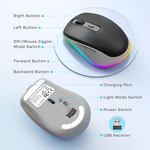 Miniatura 6 de PEIOUS Wireless Mouse Jiggler - LED Wireless Mice with Build-in Mouse Mover, Rechargeable Moving Mouse for Laptop with Undetectable Random Movement