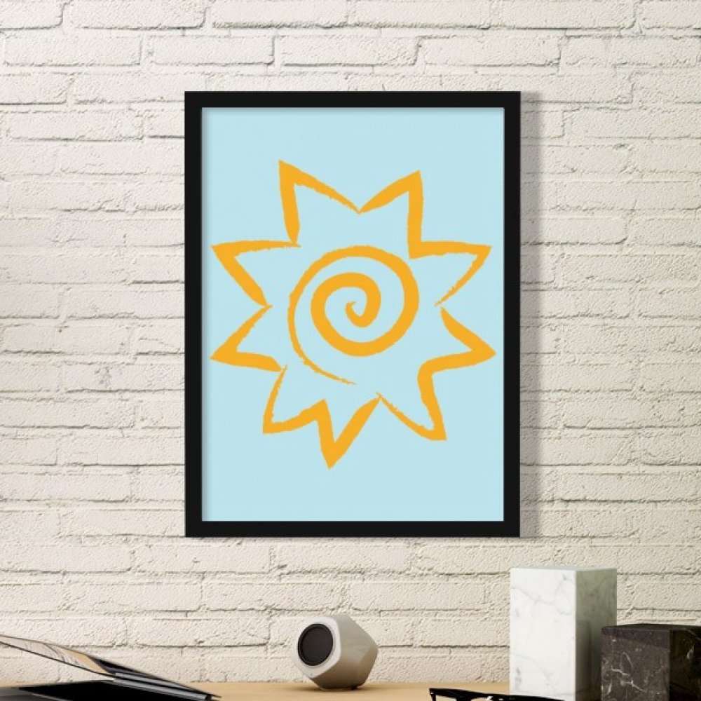 Peinture cadre photo ronde en bois motif soleil jaune cadeau original noir pour anniversaire