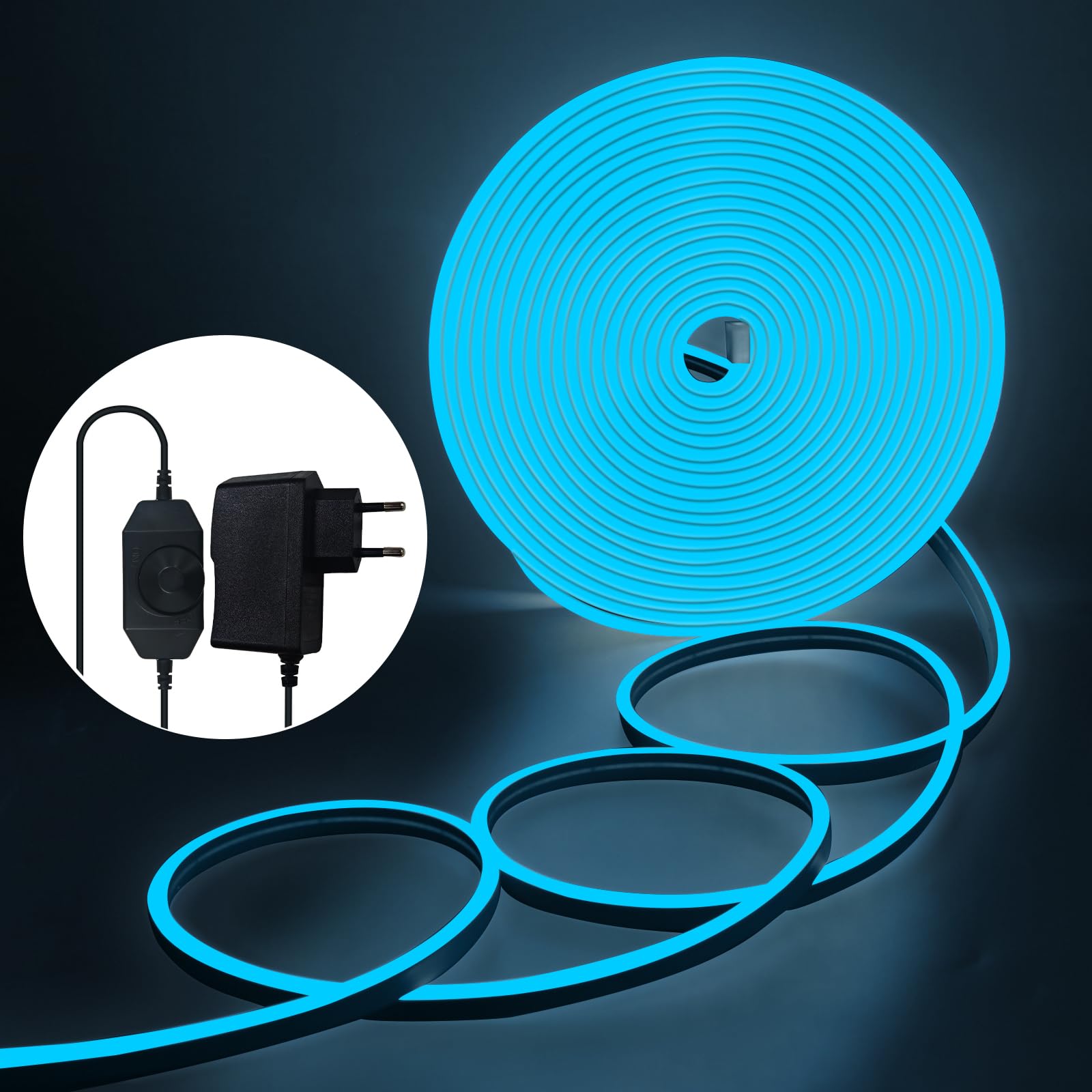 Nastro LED Neon Silicone 10M – Bianco Freddo 6000K, Dimmerabile, Tagliabile, IP67, Alimentatore 24V
