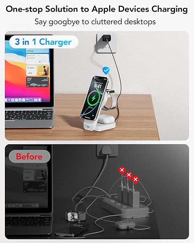 Miniatura 3 de Estación de carga inalámbrica 3 en 1 compatible con Apple, cargador inalámbrico magnético plegable para iPhone 171615141312, Apple Watch Series