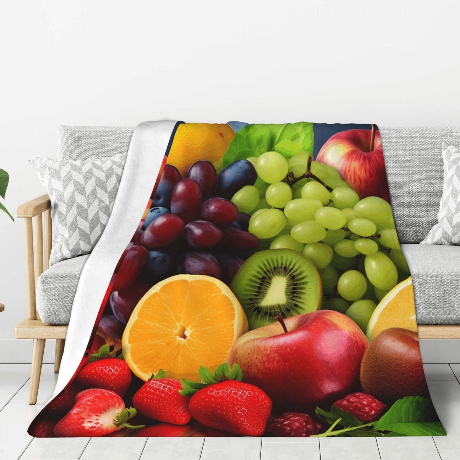 Fruits Throw Blanket Plush Flannel Fleece Blanket, Soft Lightweight Cozy Blankets 50"X40" for Bed Couch Sofa Travel