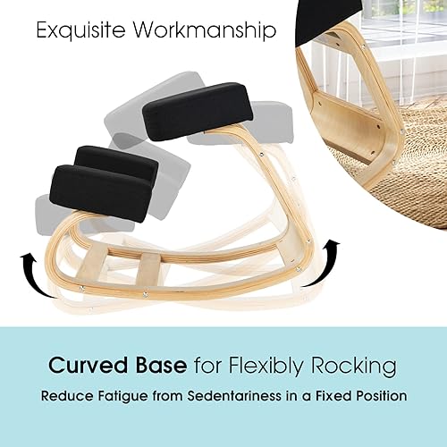 Miniatura 4 de Giantex Silla arrodillada, silla de postura de madera, carga máxima de 330 libras, mecedora con cojín suave, alivio natural para dolor de espalda,