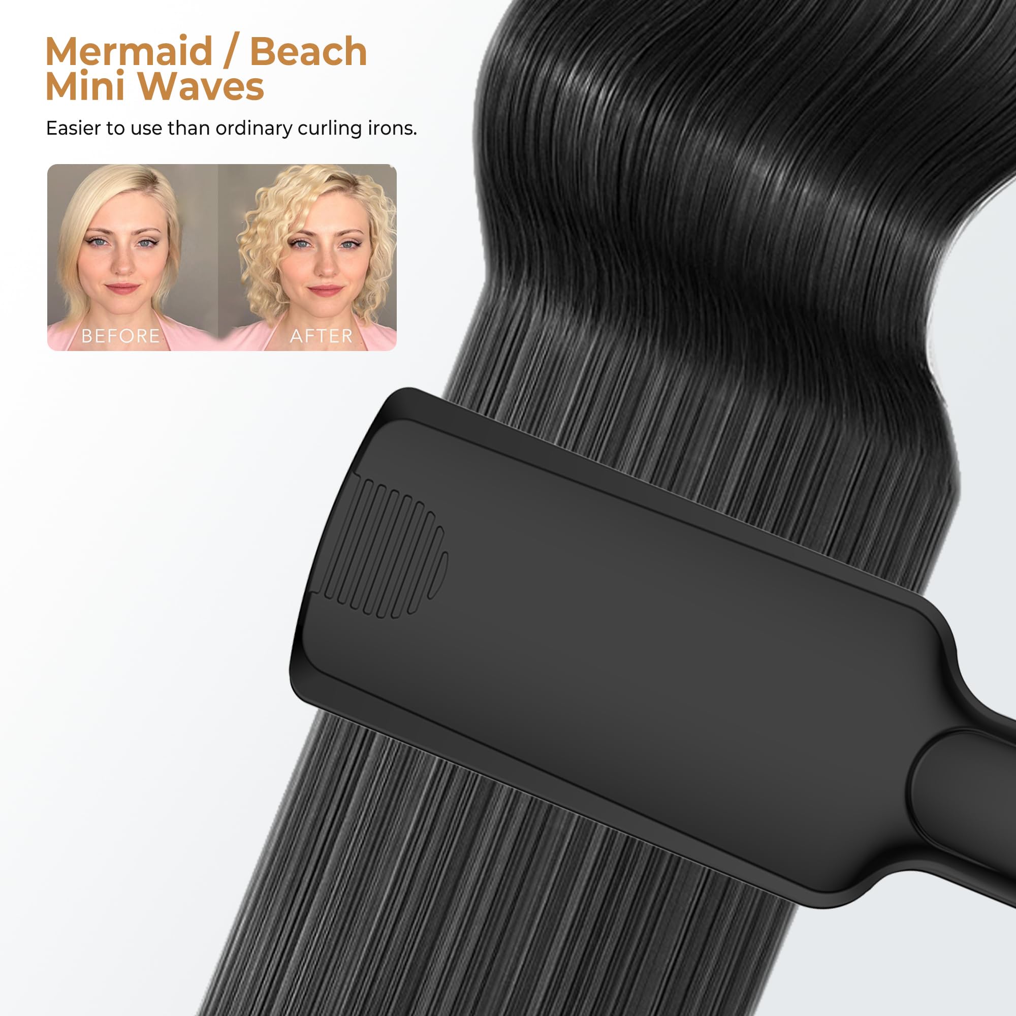 UKLISS Prostownica do włosów – Pro Mini falowana lokówka, 3 beczki Beach Waves, falówka do włosów, falowana fala, lekka lokówka do włosów, odpowiednia dla początkujących, z rękawiczkami