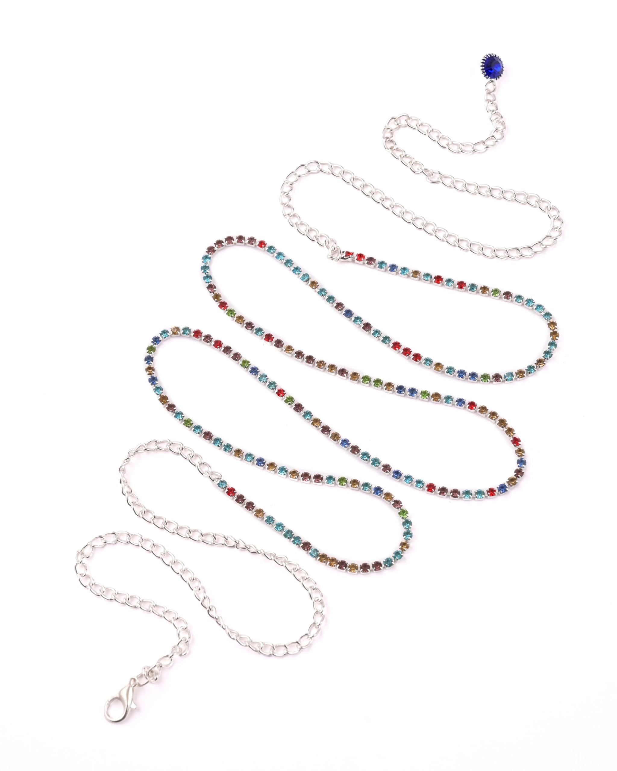 FASHIONS Silver Plated Multicolor Stone Belly Body Chain Waist Belt Hip Paper Clip Chains Charm Kamarbandh Saree Vaddanam Kamar Band Jewellery for Women & Girls-image-13
