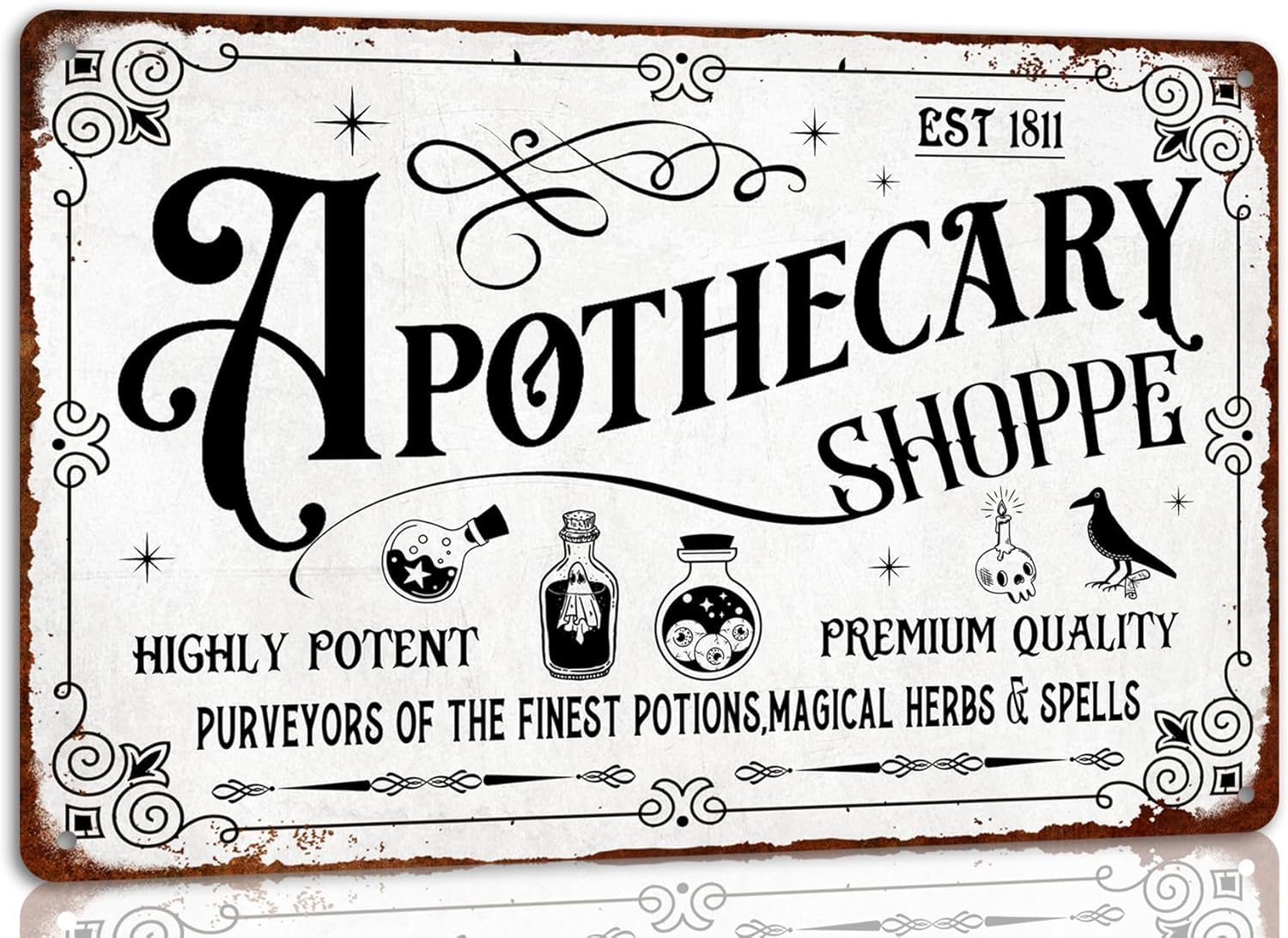 SMAZDFXX Funny Vintage Metal Tin Sign Apothecary Shoppe Sign Design Happy Halloween Decor for Room Cafe Office Bar Garage Club Restaurant Accessories Poster 8"x12"