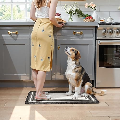 Vista 445 de KIMODE - Juego de 2 tapetes de cocina bohemios, antifatiga, antideslizantes, impermeables, ergonómicos, acolchados, cómodos, para lavandería, Caqui