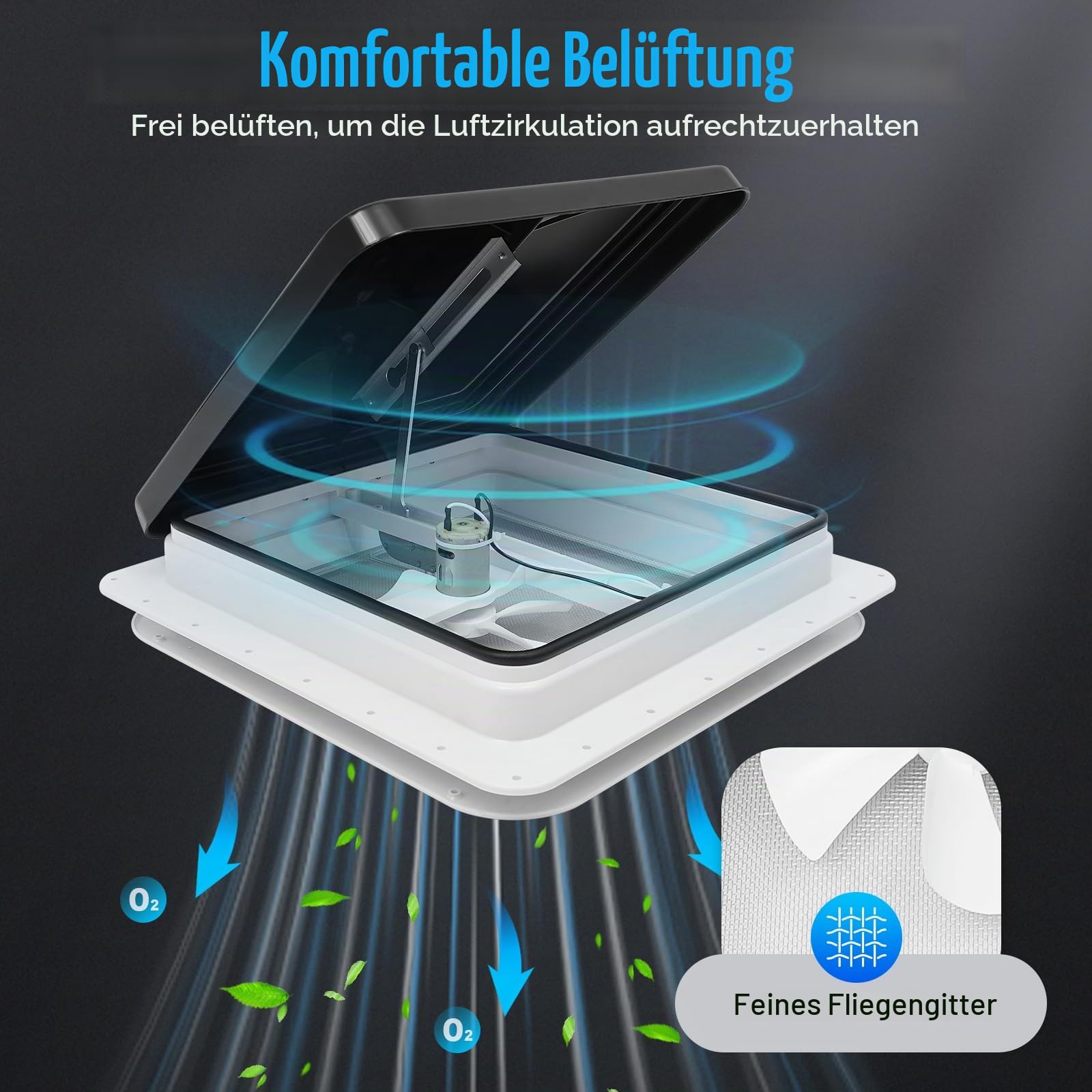 Dachfenster Dachhaube Dachluke Vent, 42x42cm Belüftung Für Wohnmobil Dachventilator , Push-Pull-Fenster, Schwarz-Weiß