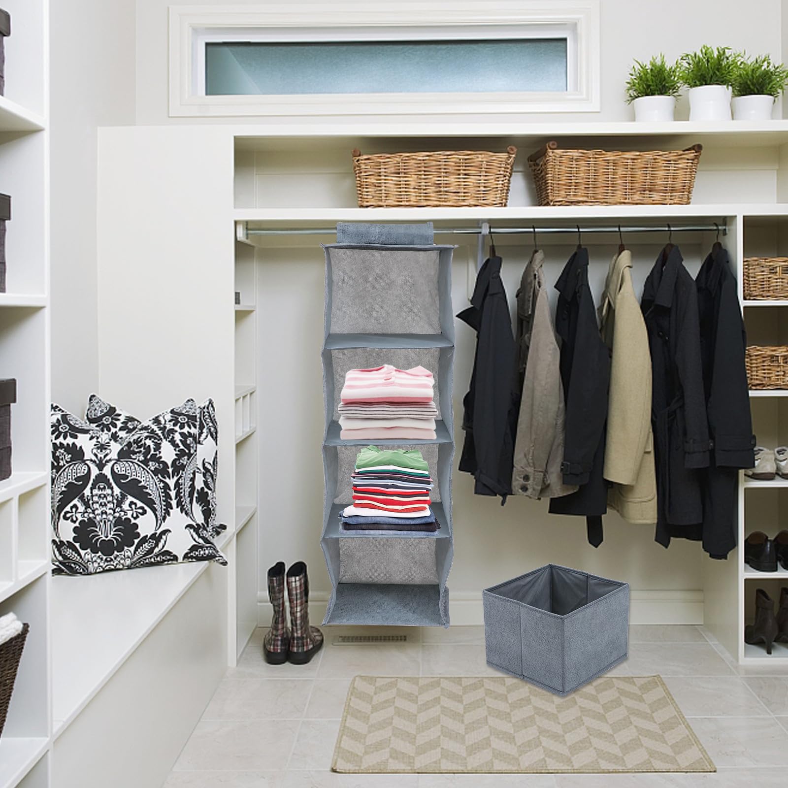 SOLUSTRE Organizador de Armario Colgante Multiusos No Tejida Lavable y Cajón de Almacenamiento Gris de Espacio para Ropa y Accesorios