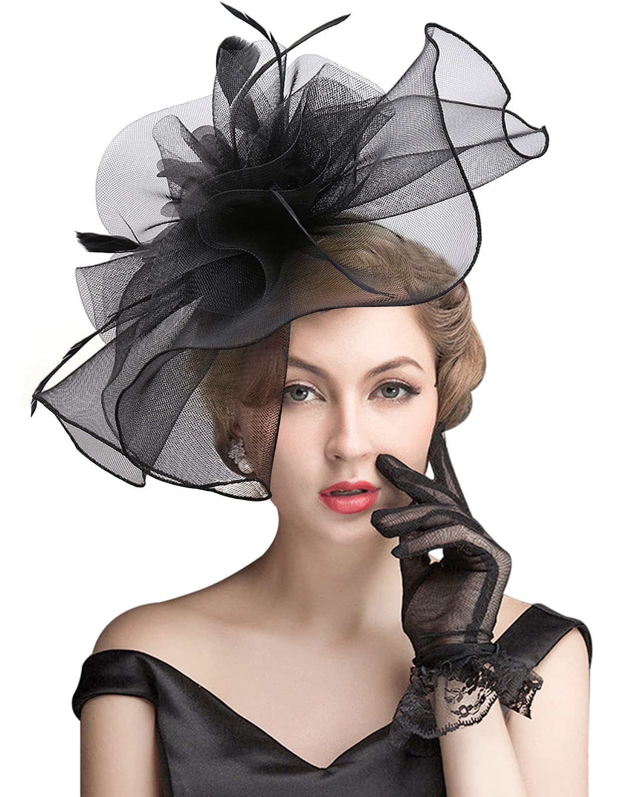 Z&X Sinamay Fascinator Hat Floral Feather Pillbox Derby Hats for Women Wedding Tea Party with Headband Clip