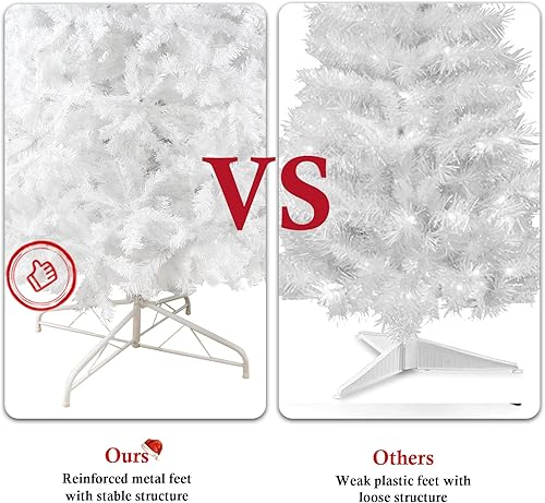 Miniatura 5 de Árbol de Navidad blanco artificial con bisagras de 6 pies con soporte de metal sólido y decoraciones, apto para interiores y exteriores, 800 puntas