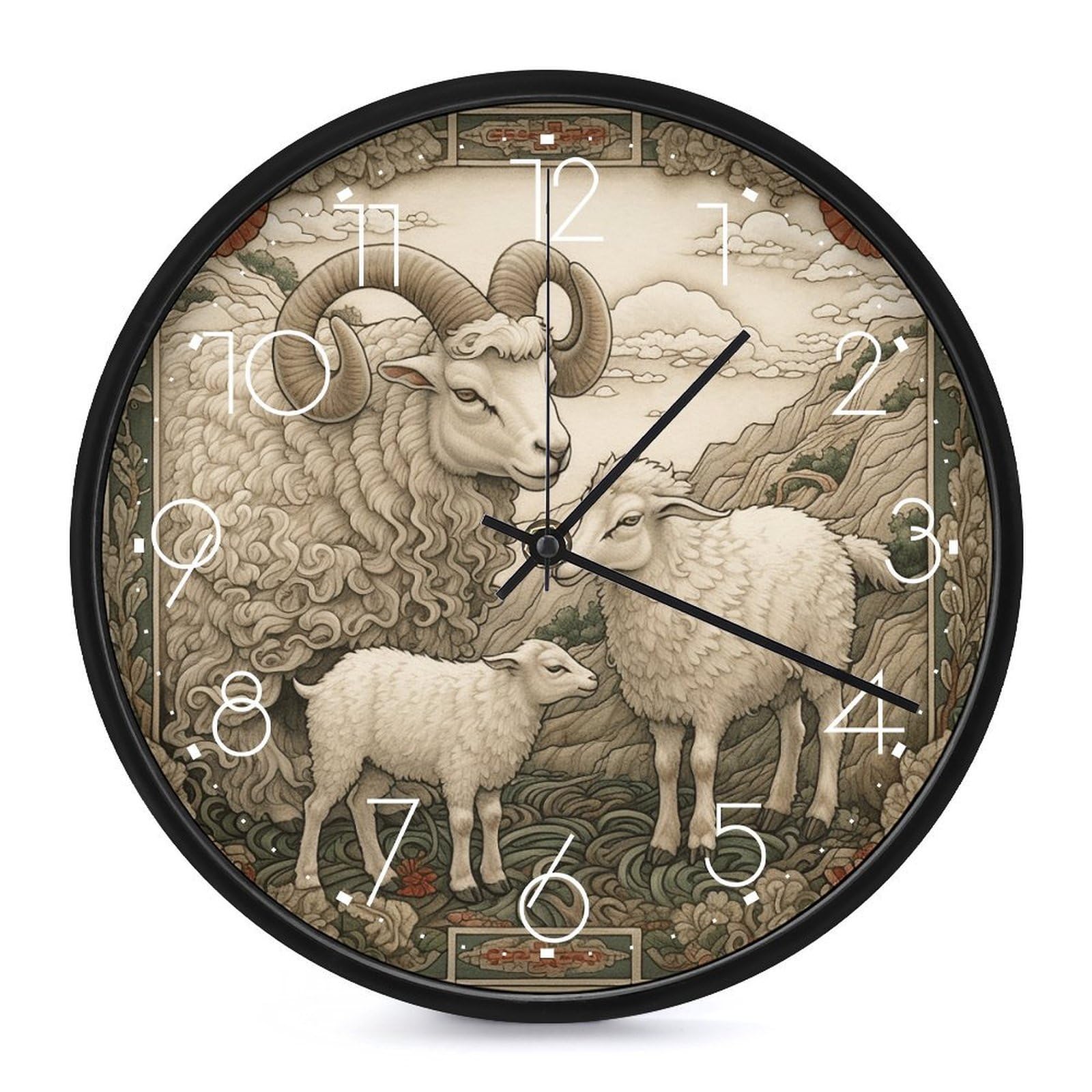 Adfgyerh White-Style Sheep Pattern Clock，9.8 Inch Battery Operated Wall Clock Classic Simple, Decorative Wall Clock.analog Clock For Kitchen Office Bathroom Bedroom.