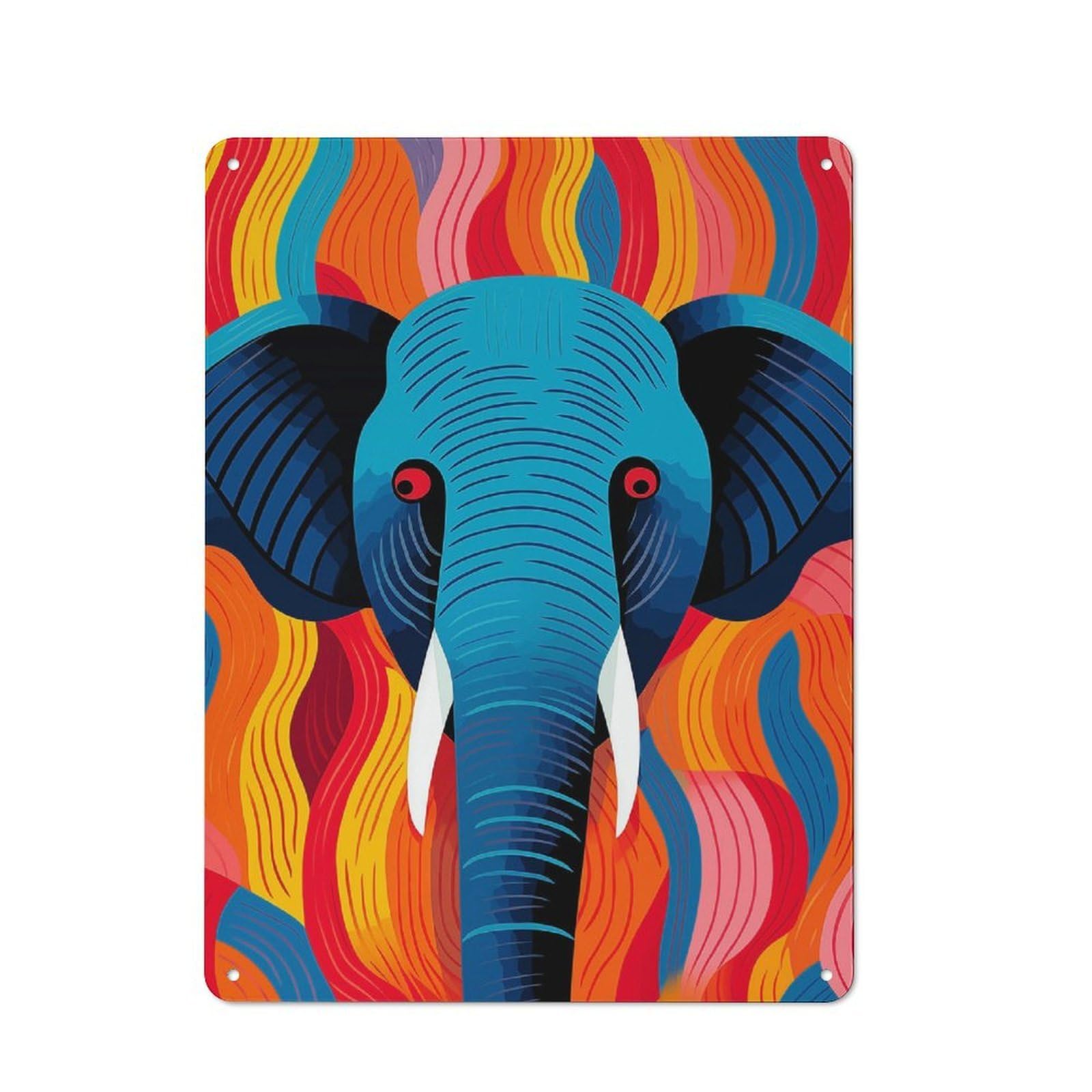 Junmoney Blue Elephant Head Tin Wall Plaque 40X30cm With For Hallway Wall, With Clear Retro Wall Decor Character