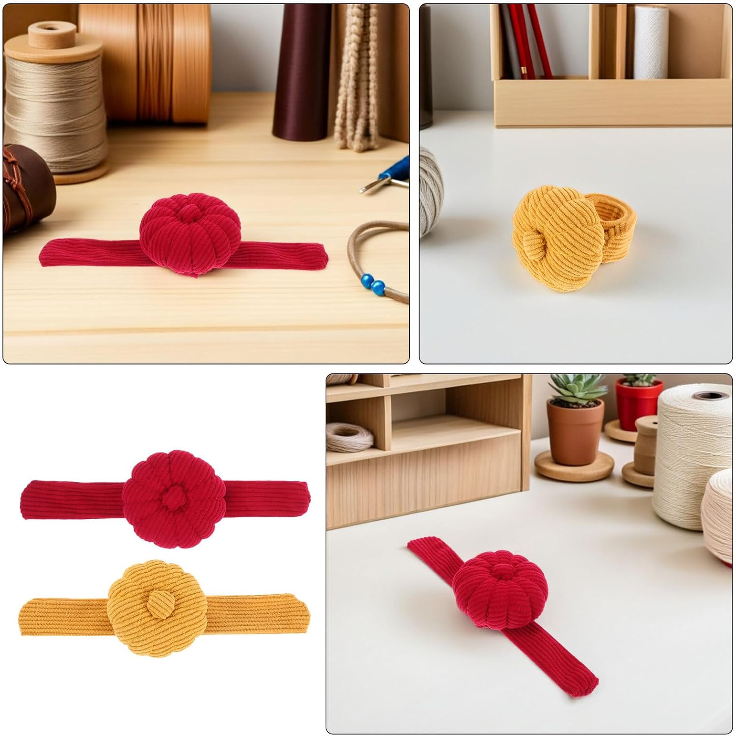Luxshiny 2pcs Pumpkin Wrist Pin Cushion Sewing Needle Pincushions Slap Bracelet Needle Holder Red and Dark Yellow for Quilting Tailoring and Embroidery