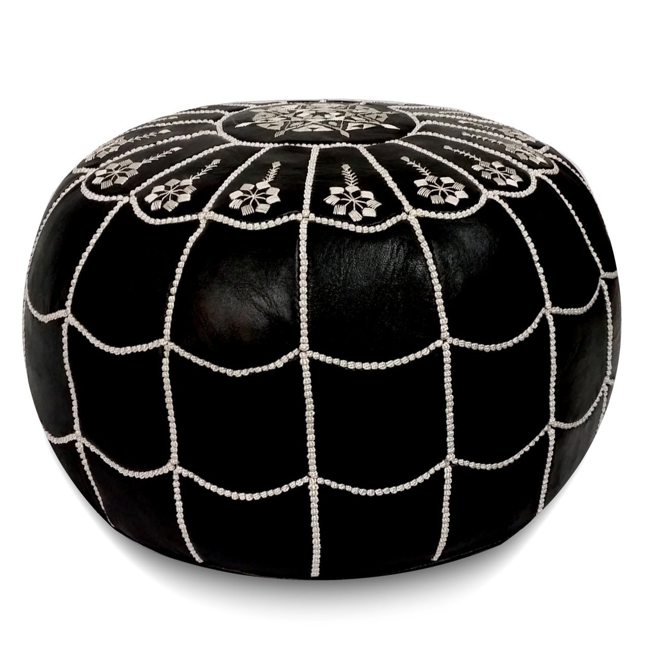 Mina Poufs Stuffed Arch Design Moroccan Leather Pouf Ottoman, Handmade, Pre-Filled, 100% Genuine Leather, 14” Height x 22” Diameter – Boho Chic