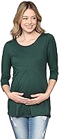 Vista 71 de LaClef - Blusa de maternidad para mujer, cuello redondo, manga 3/4, plisada al frente, estilo peplum Cuadros marrones