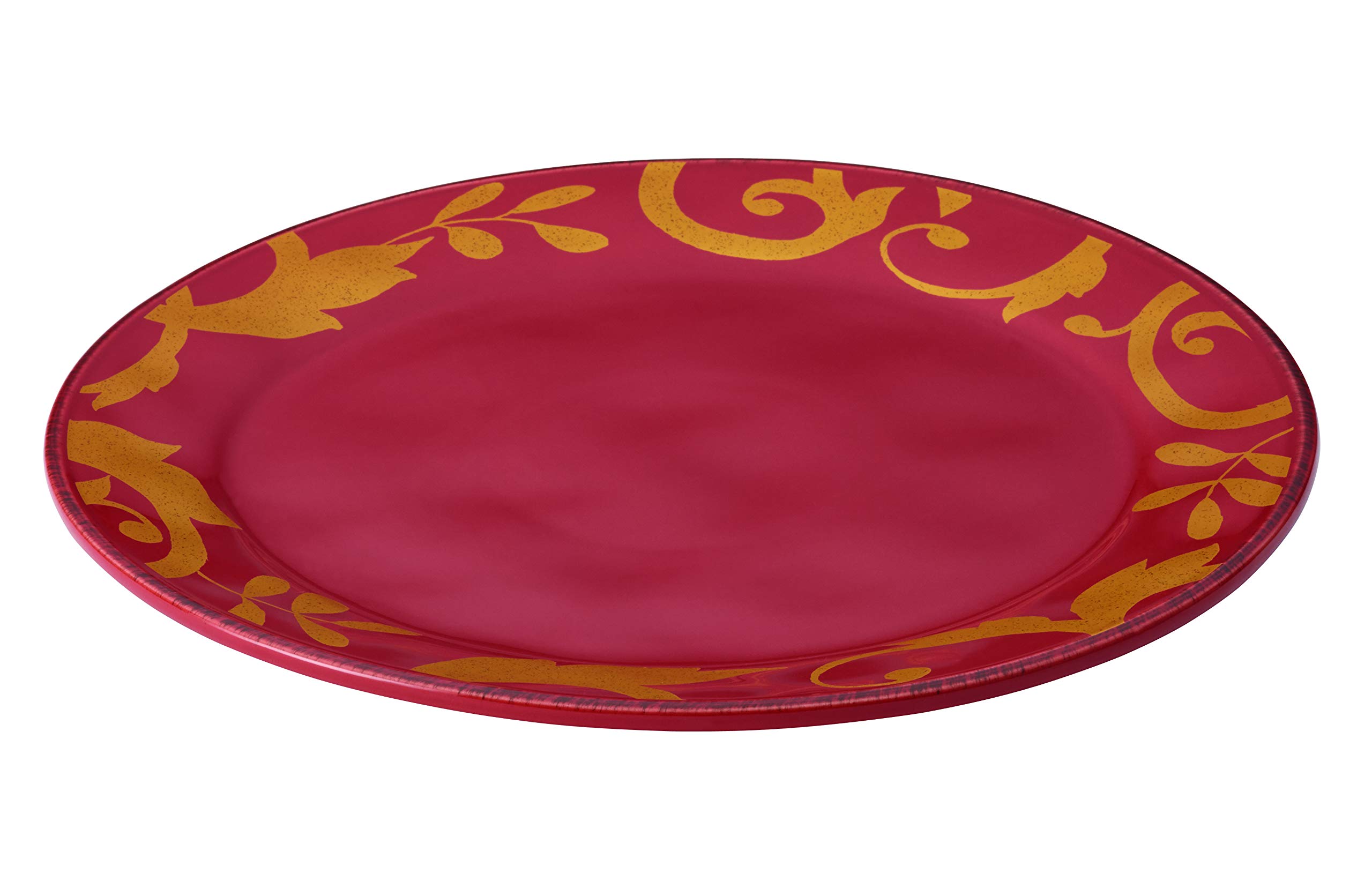 Dinnerware Gold Scroll 12.5-Inch Round Platter, Cranberry Red