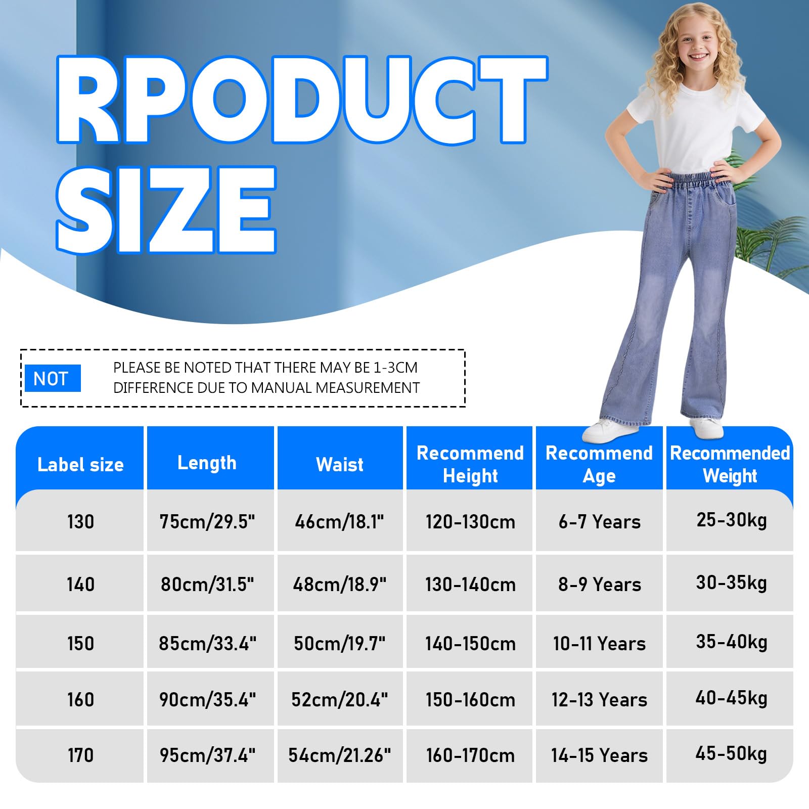 Vaqueros para Niñas, Baggy Cintura Elástica Denim Jeans Pierna Ancha Pantalones Azul Largo Jean con Bolsillos Casuales Moda Streetwear Junior Ropa Infantil Pants para 6-15 años
