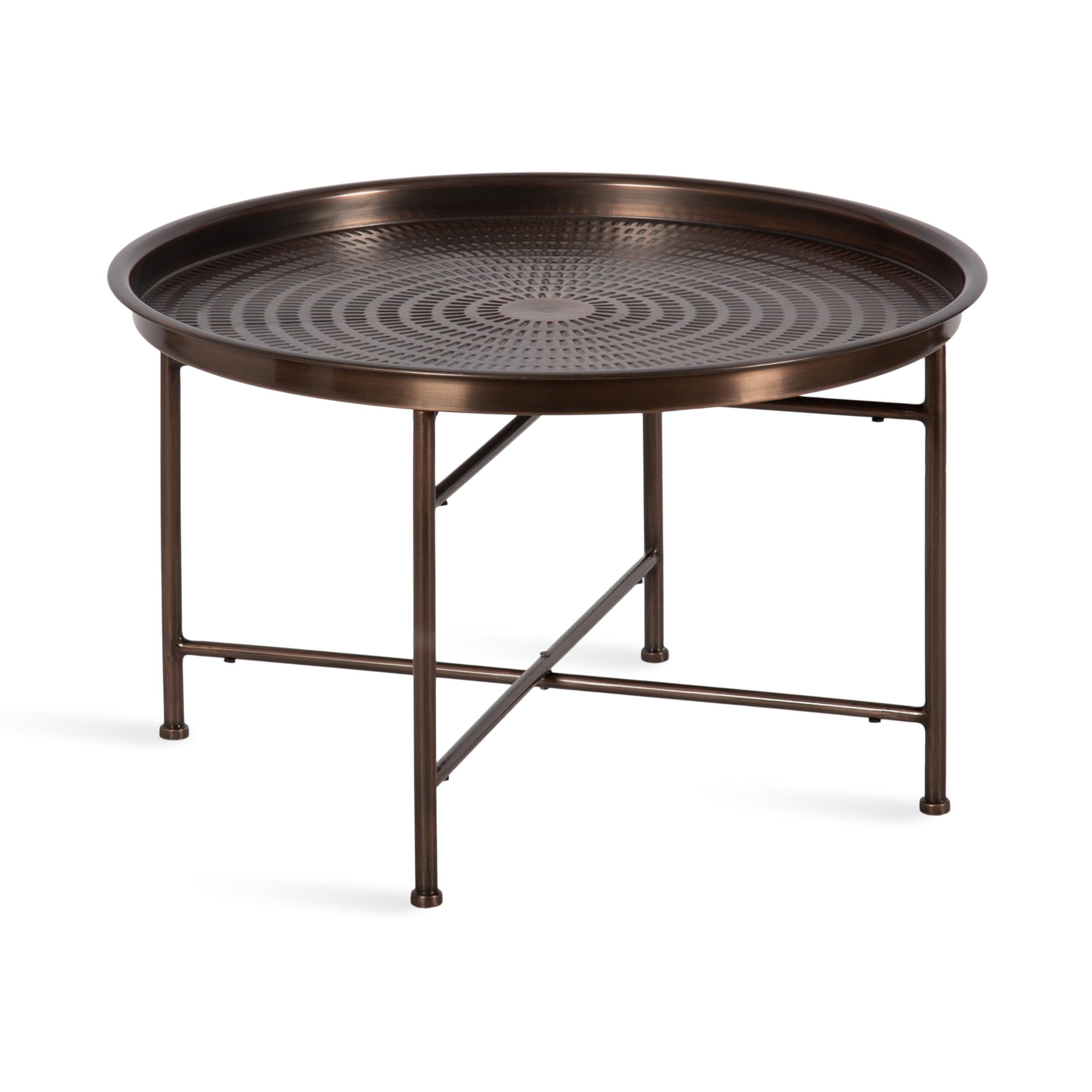 Kate and LaurelMahdavi Modern Round Coffee Table; 25 x 25 x 16; Bronze; Transitional Patio Coffee Table with Textured Top for Outdoor Furniture Decor