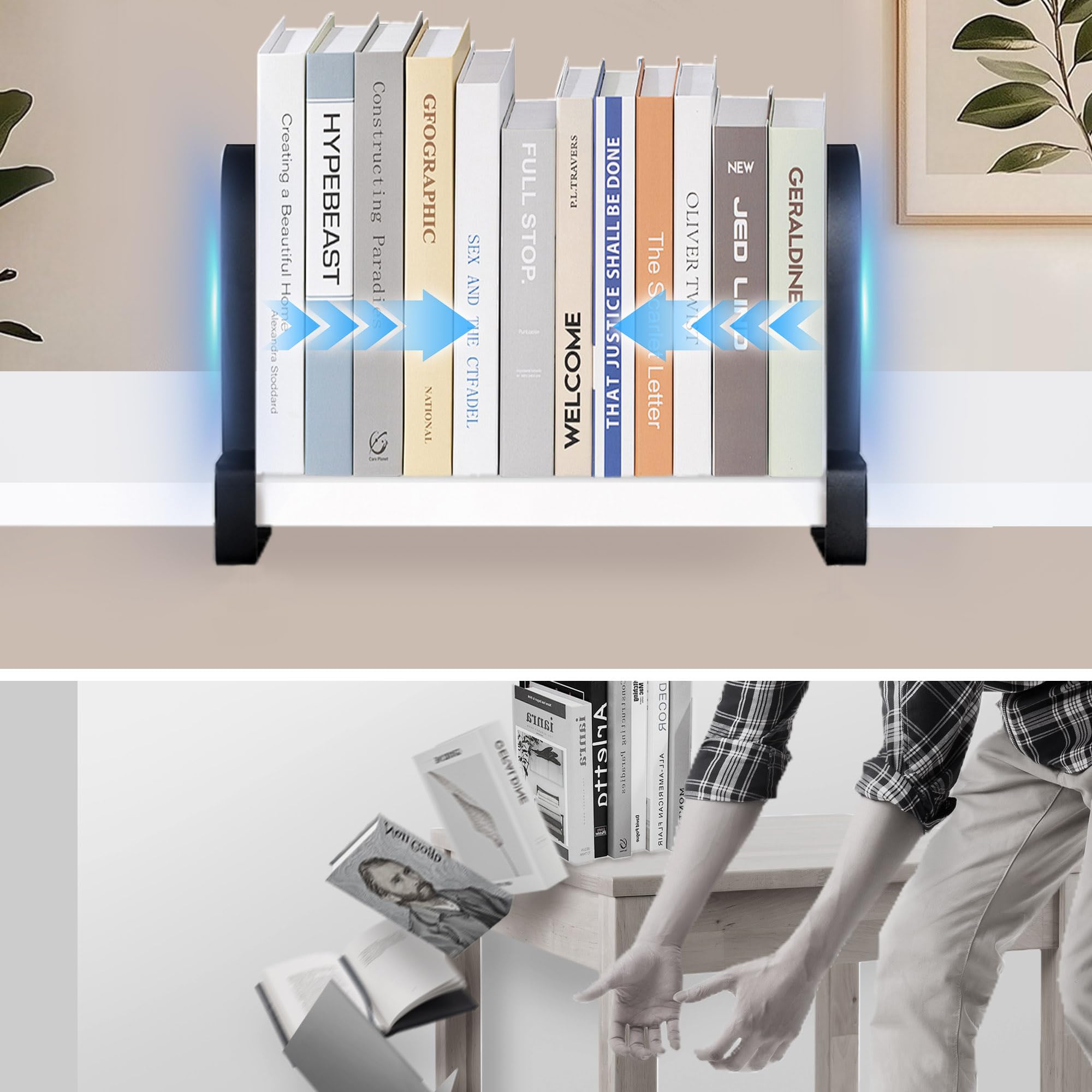 Buchstützen für Regale – Strapazierfähige geklemmte Buchstützen Bücherregalhalter, rutschfeste Buchstützen Stopper Stützen (schwarz, 2)