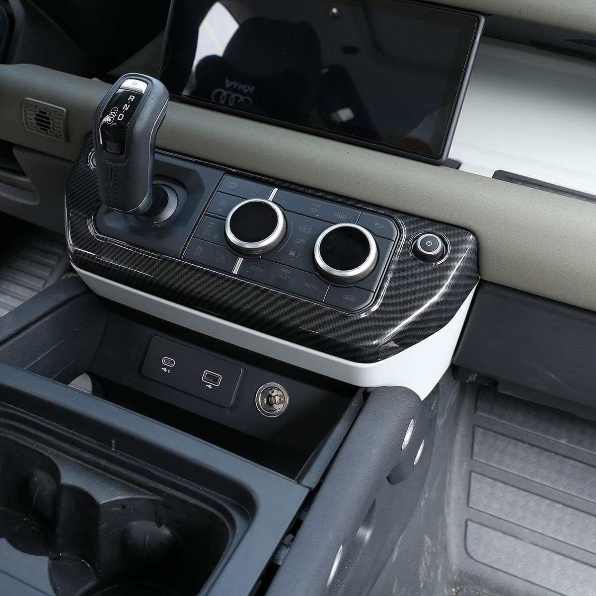 YIWANG ABS Carbon Fiber Style for Land Rover Defender 110 130 2020 Car Center Console Air Conditioning Mode Button Frame Trim