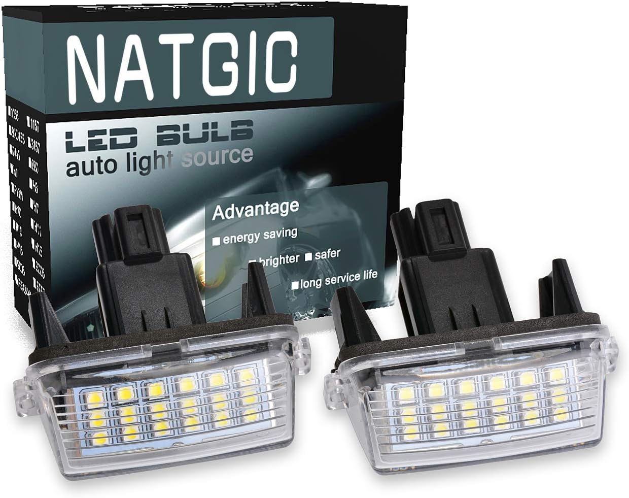 NATGIC 1Pair LED License Plate Light 3528 Chips 18SMD Built-in CAN-BUS Waterproof License Plate Light LED Number License Plate Lamp Assembly 12-14.5 V 3W - 6000K White