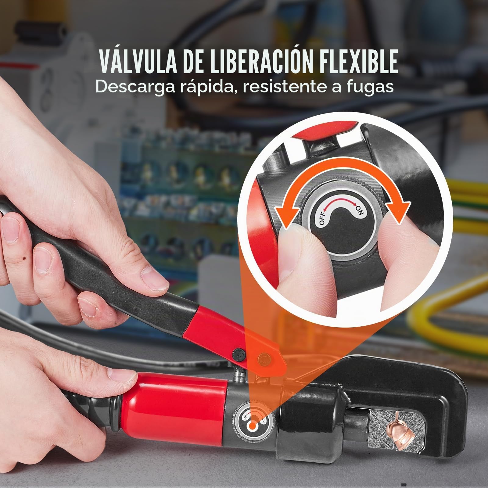 VEVOR Alicates de Corte 4-70 mm² Herramienta de Corte Hidráulico Aluminio y Cobre Cable de Batería AWG12-2/0 con Cortador de Cable Par de Guantes 50 Conectores Anillo de Cobre para Electricistas