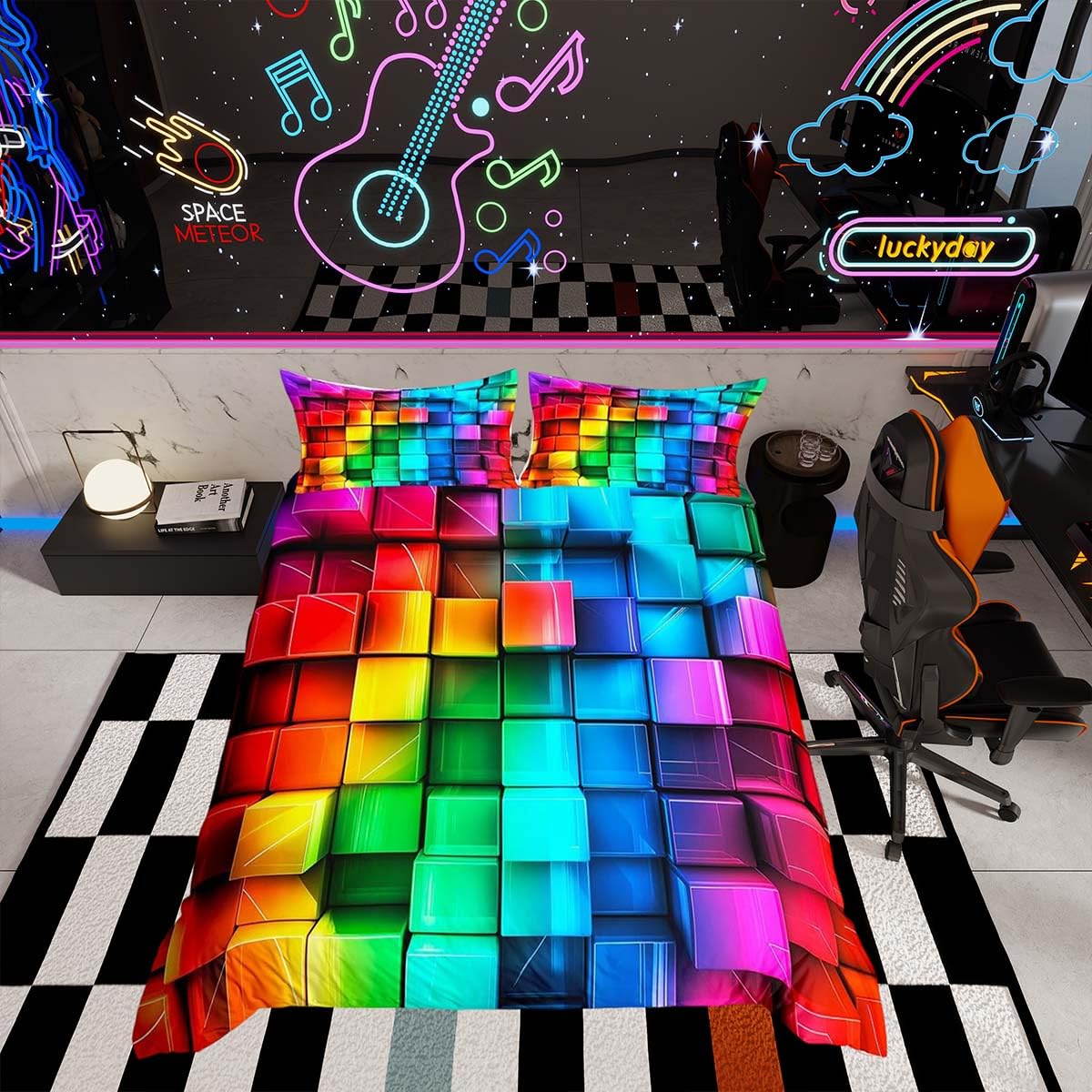 Homemissing Colorful Checkered Duvet Cover Set Double Size For Kids Boys Girls Geometric Honeycomb Bedding Set Checkered Chic Gingham Duvet Cover with 2 Pillowcases Modern Abstract Art Bedding โ image 1