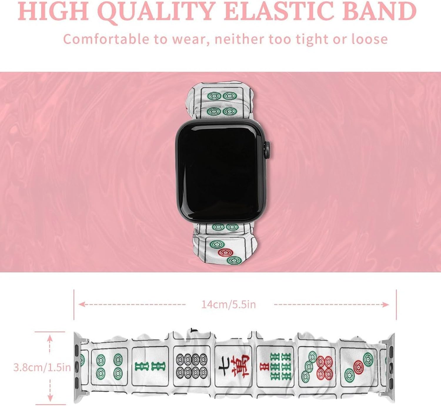 Mahjong Pattern Funny Watch Band for Iwatch Replacement Stretchy Scrunchies Loop Strap image 2