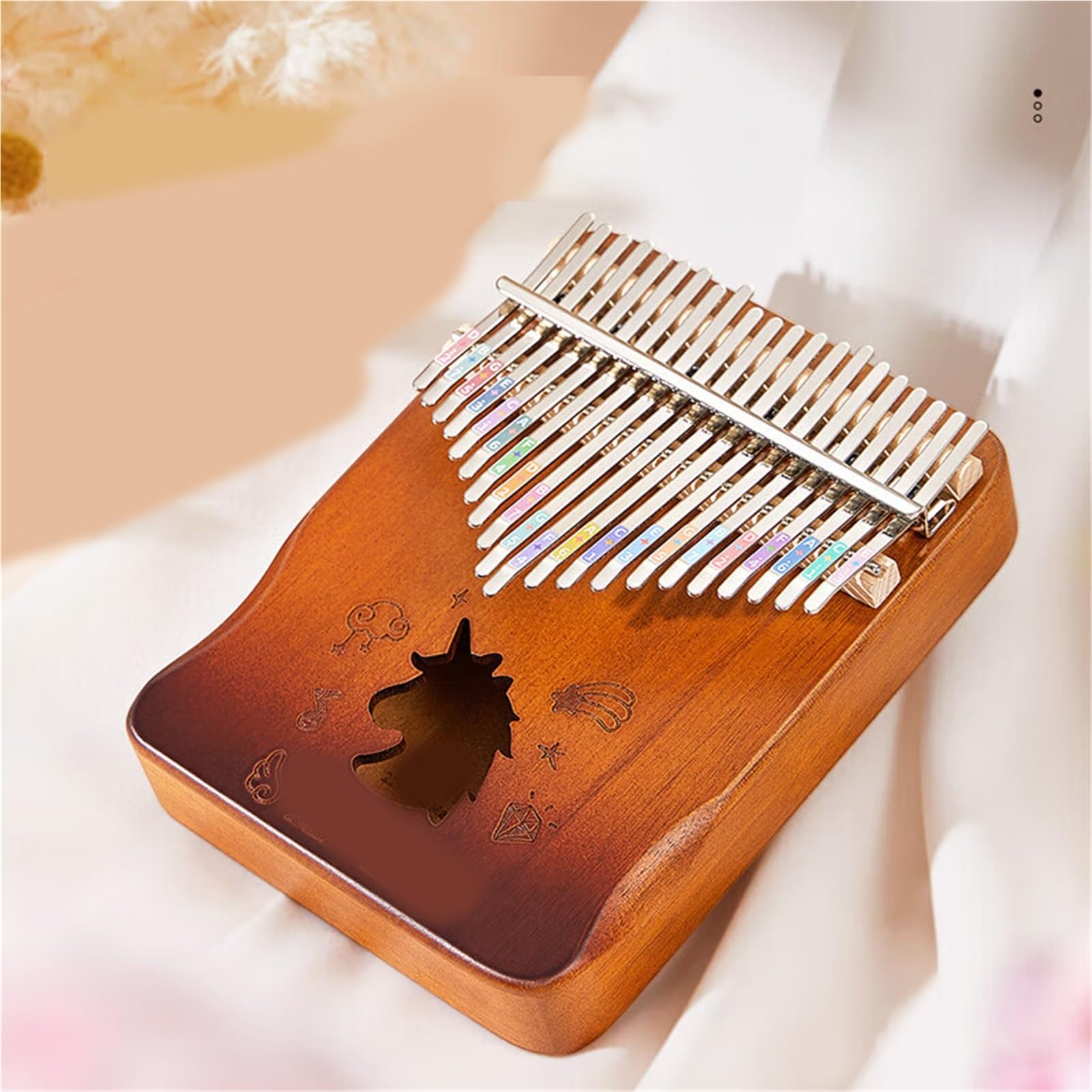 Dorosła Kalimba 21 Nutowe Drewniane Pianino Kciukowe Przenośne Dla Początkujących Kalimba Jednorożec Gradient Brąz