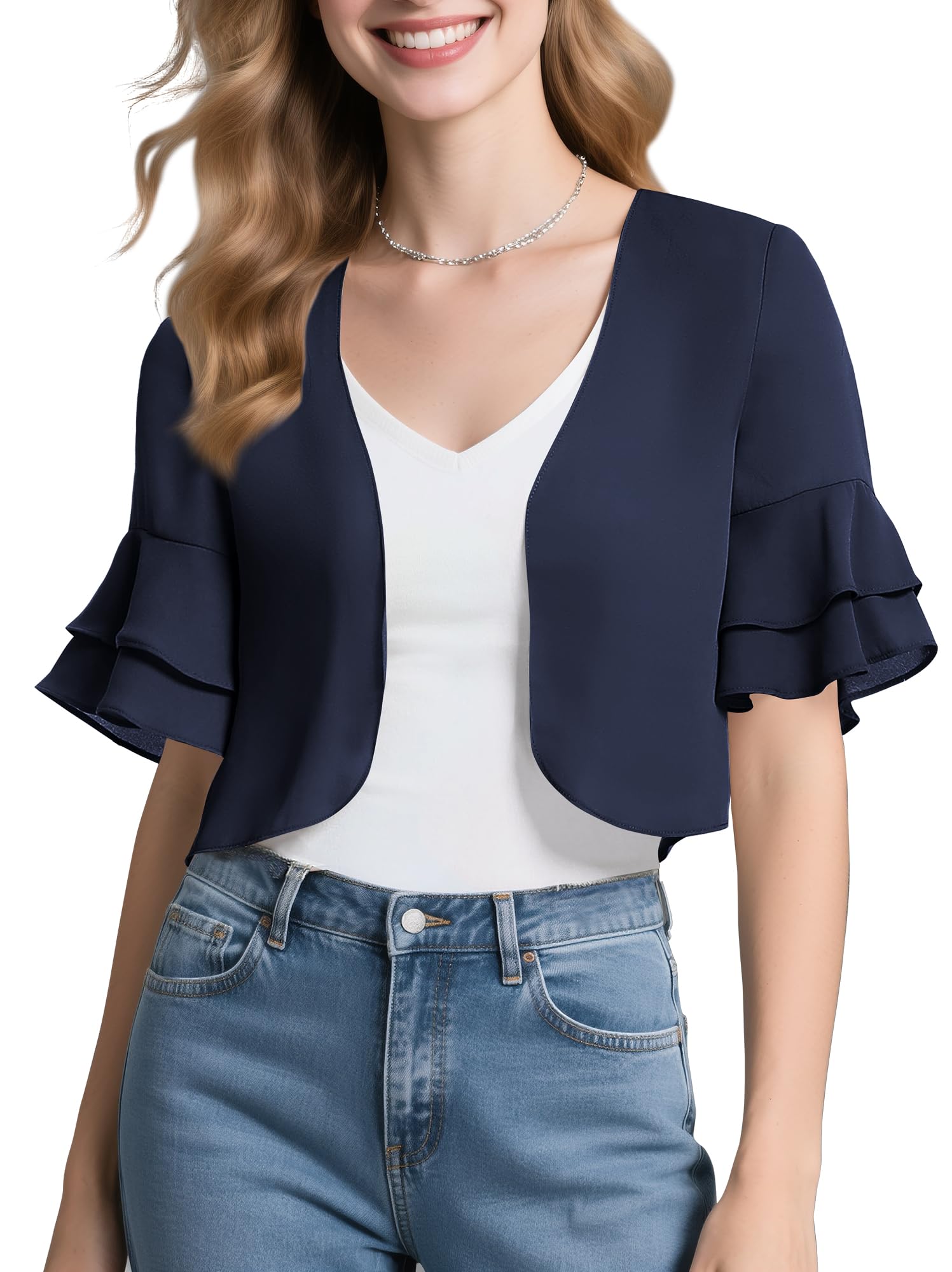 Urban Coco Womens Sheer Chiffon Bolero Shrug Ruffle Short Sleeve