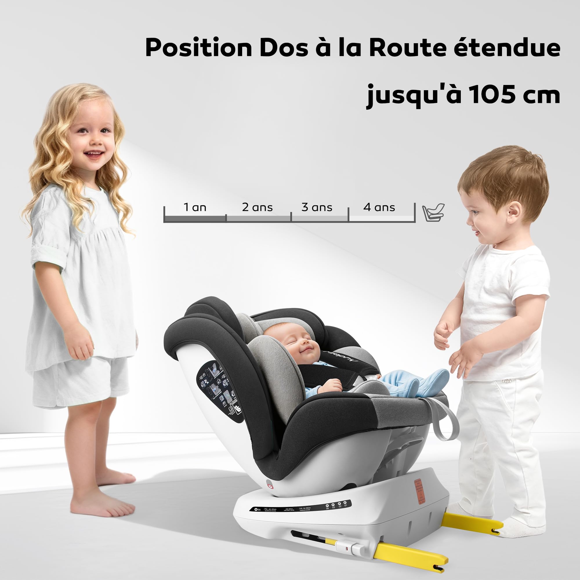 Siège Auto 360 Pivotant, 0-12 ans, 40-150 cm, I-Size Bébé Siège Auto ISOFIX, Groupe 0+1/2/3, Dos à la route jusqu'à 105 cm, 5 Inclinaisons
