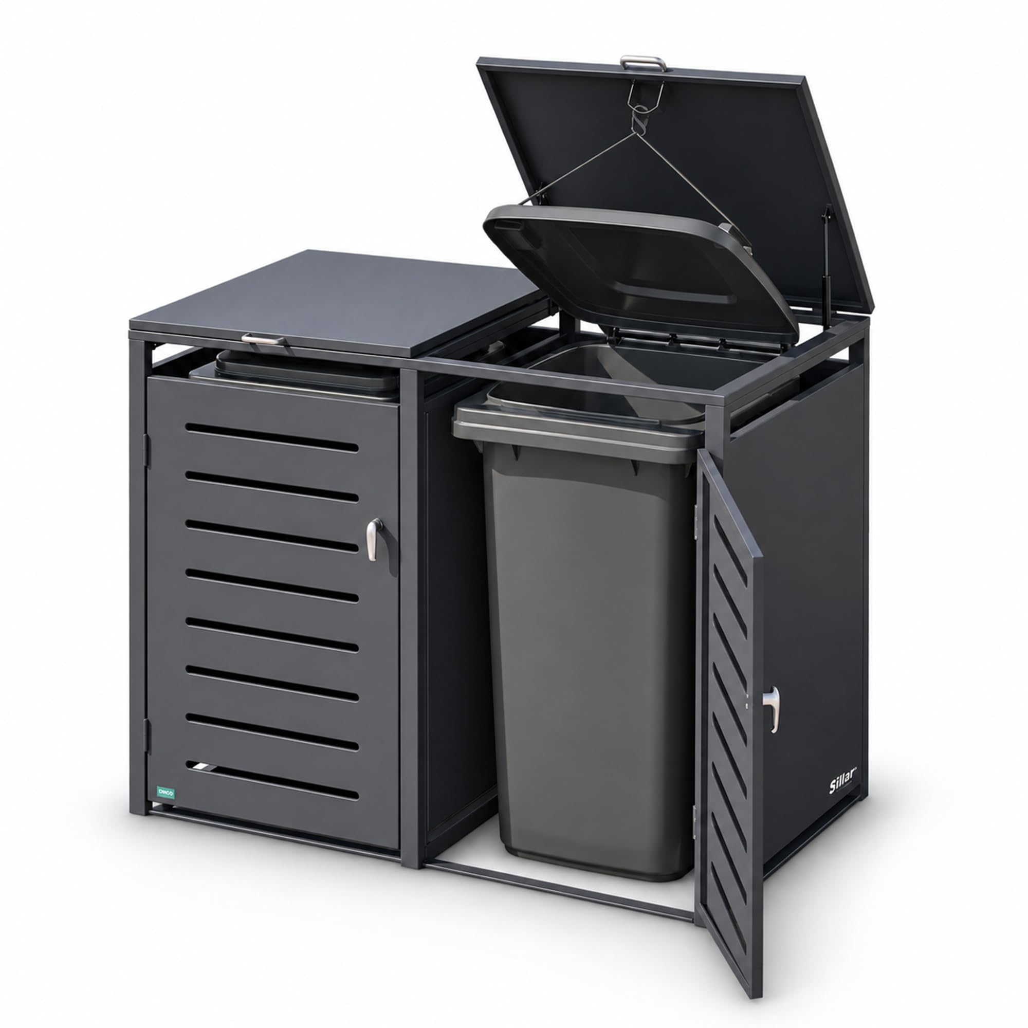 Sillar Mülltonnenbox 2er aus Metall für 120/240 L, Anthrazit, abschließbar