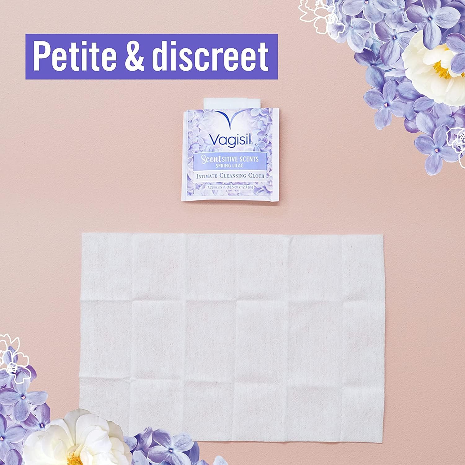 Vagisil Scentsitive Scents On-The-Go Feminine Cleansing Mini Wipes Bundle, pH Balanced, Peach Blossom and Spring Lilac, Individually Wrapped, 32 Count : Health & Household